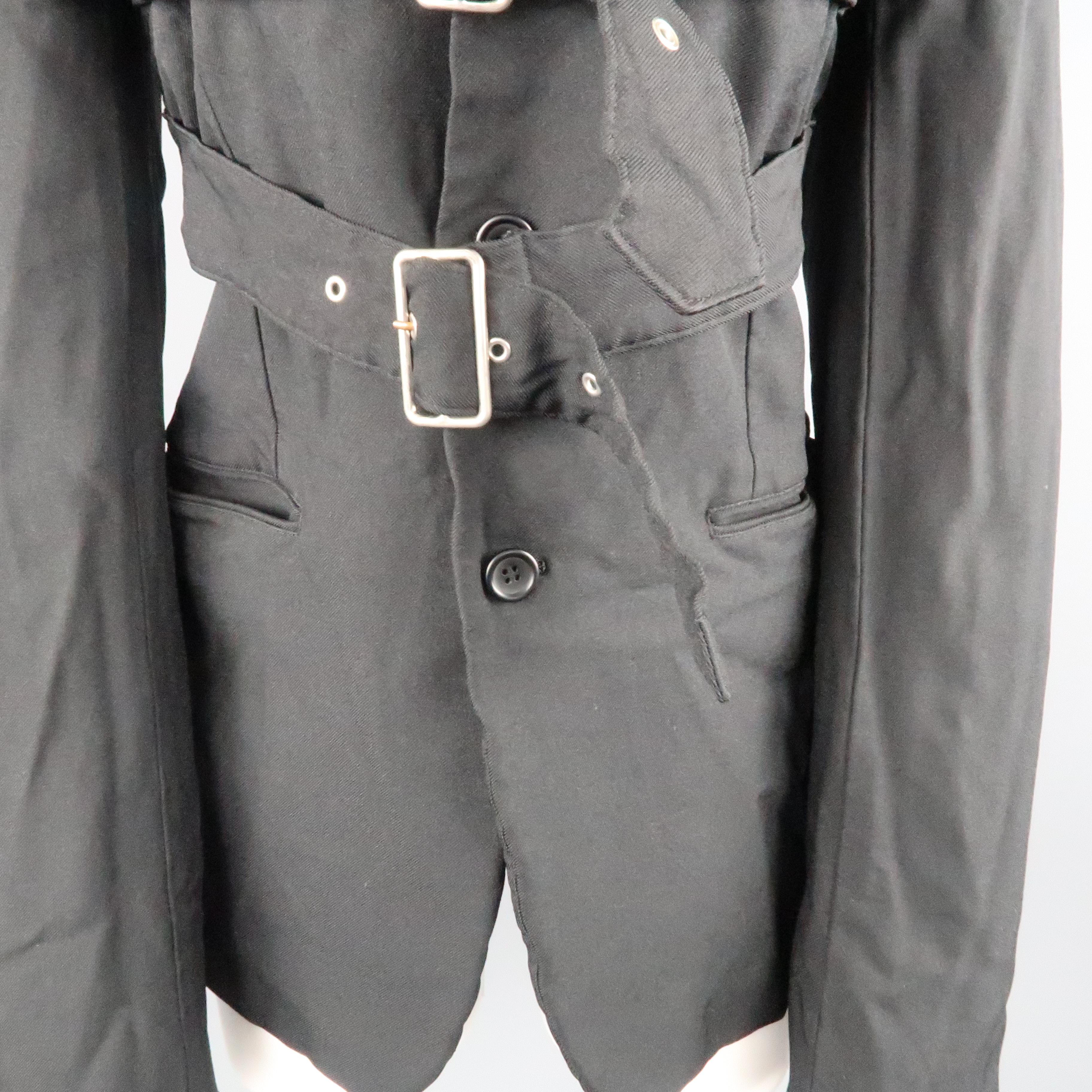 Women's COMME des GARCONS L Black Wrinkle Polyester Belted Chest Jacket