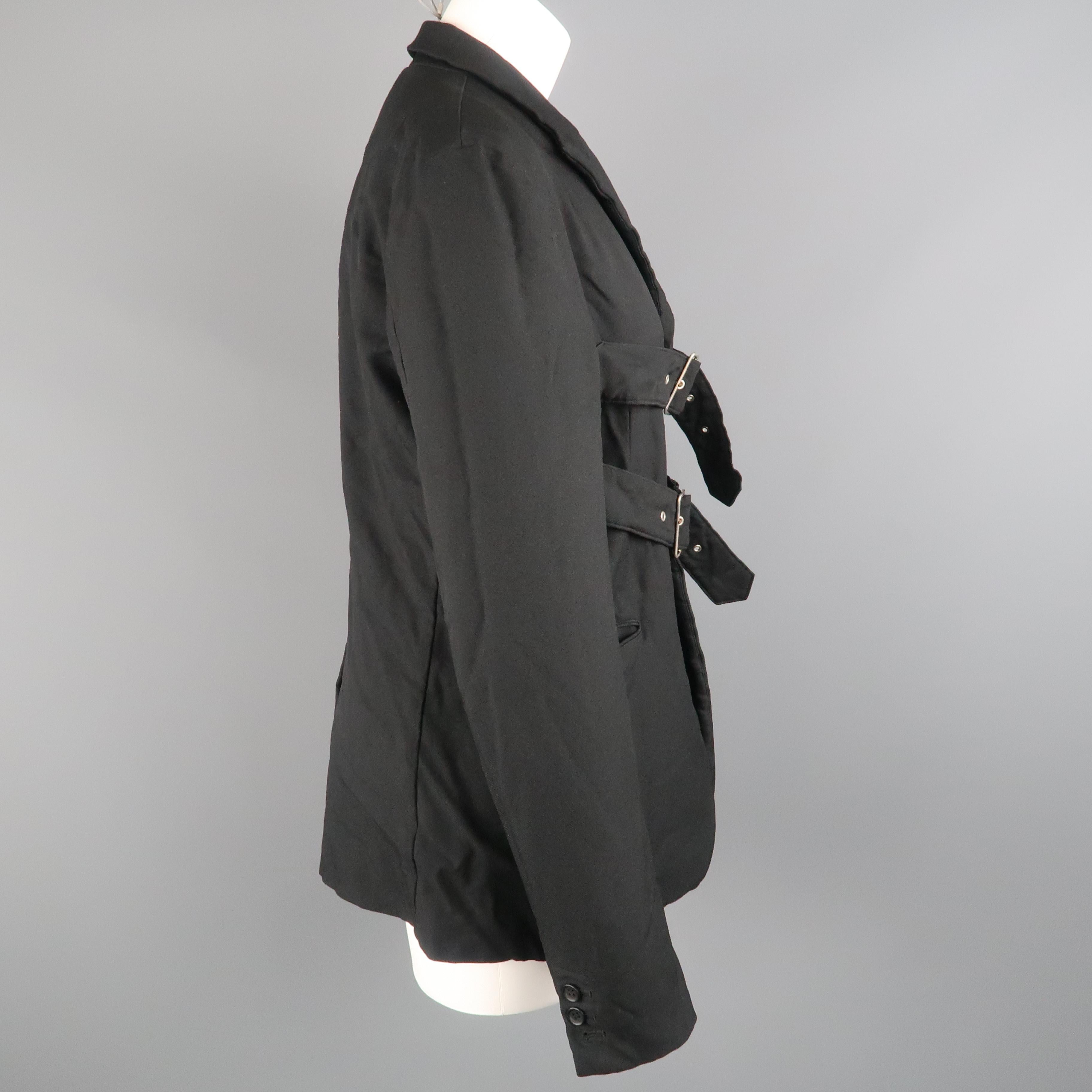 COMME des GARCONS L Black Wrinkle Polyester Belted Chest Jacket 2