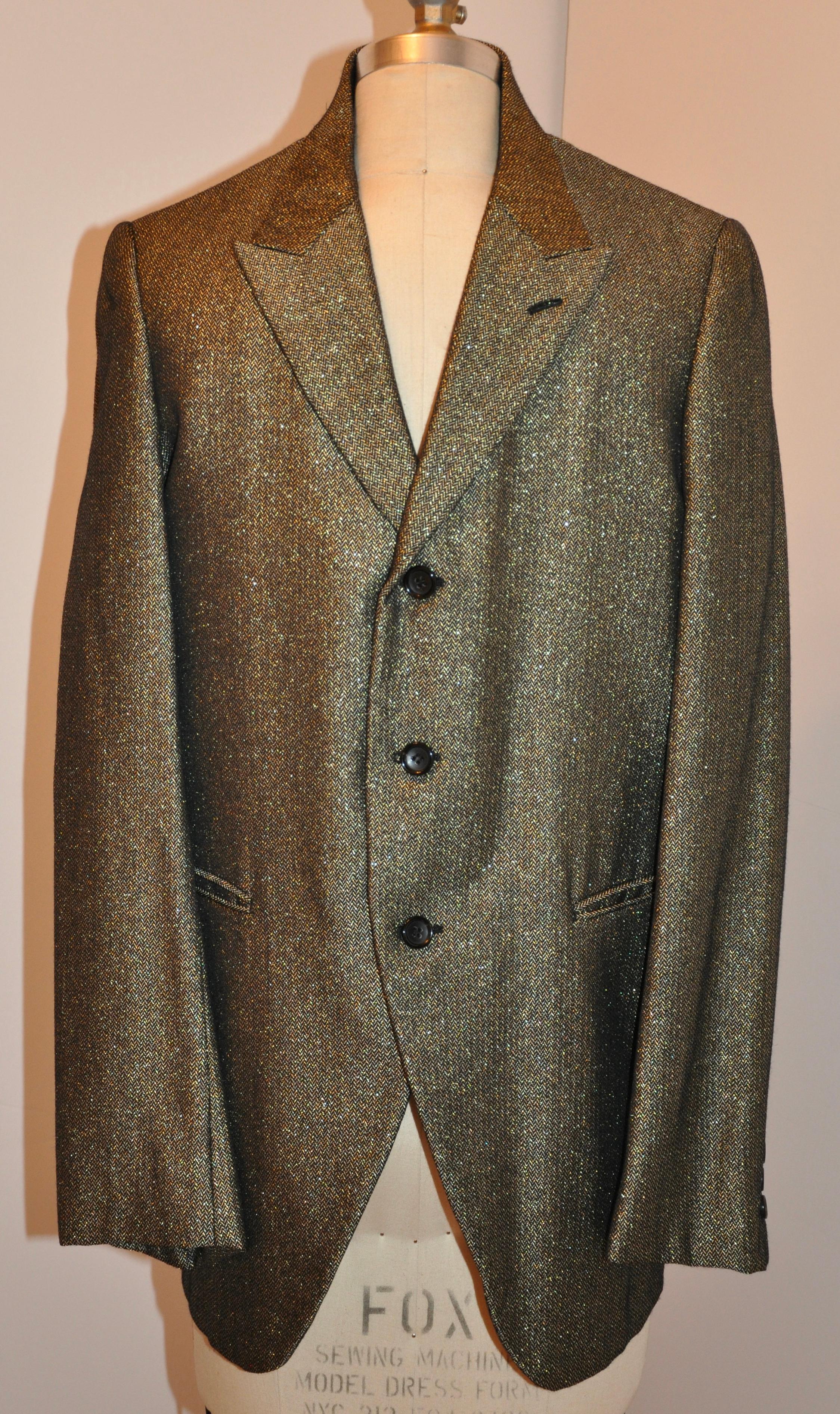La veste métallique à chevrons en laine bronze doré 