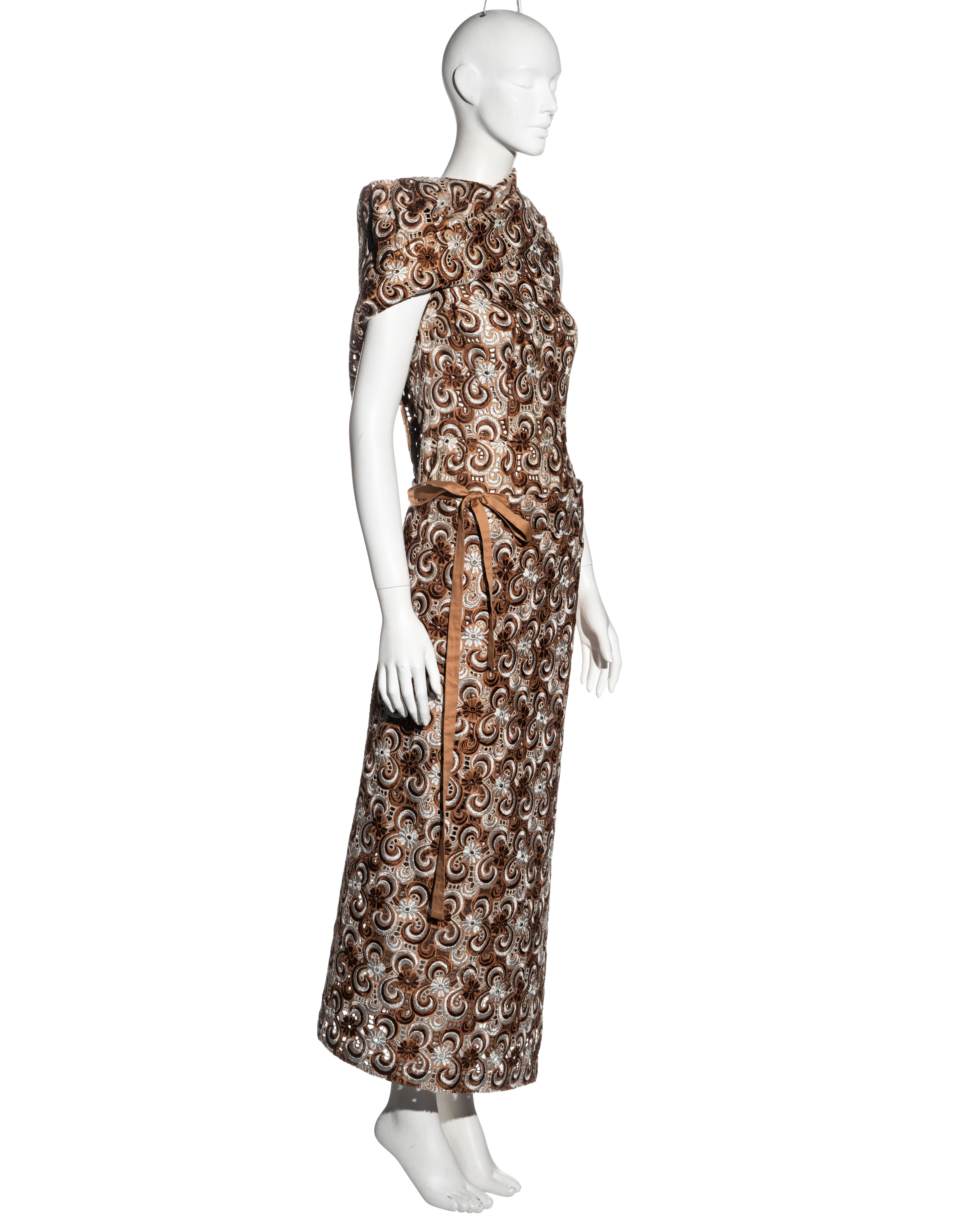Brown Comme des Garçons lurex voile lace wrap dress and skirt set, fw 1999 For Sale