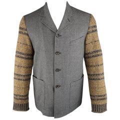 Comme des Garcons Men's 40 Gray Wool Tan Knit Sweater Sleeved Jacket