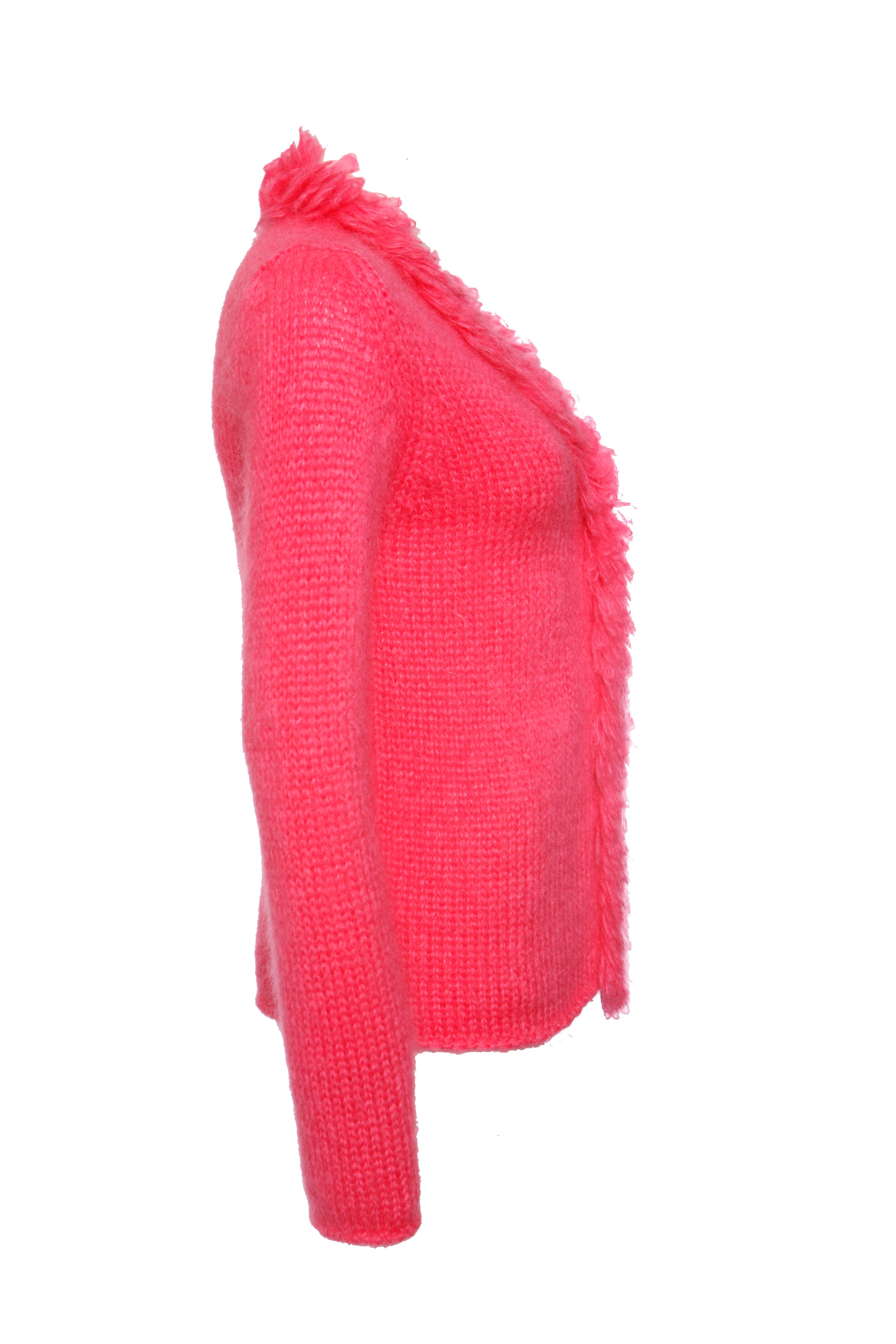 Comme des Garçons, Mohairweste mit Sicherheitsnadel in fluoreszierendem Rosa (Pink) im Angebot