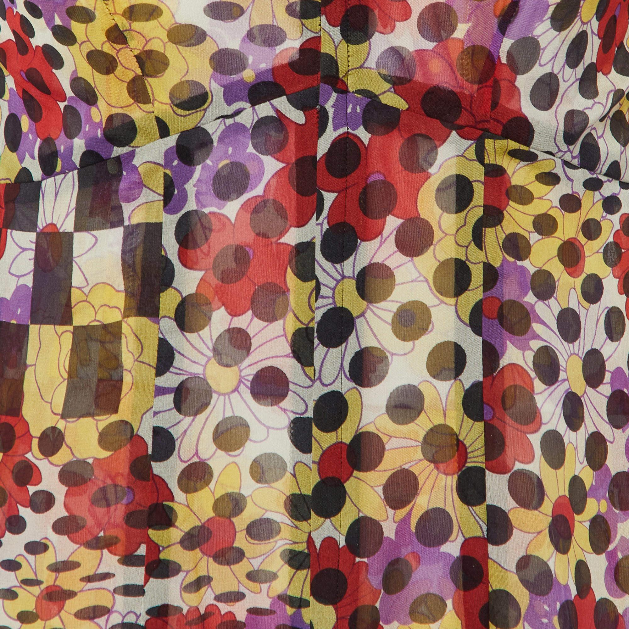 Women's Comme Des Garçons Multicolor Printed Tulle & Silk Midi Dress M