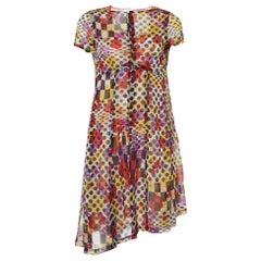 Comme Des Garçons Multicolor Printed Tulle 
Silk Midi Dress M