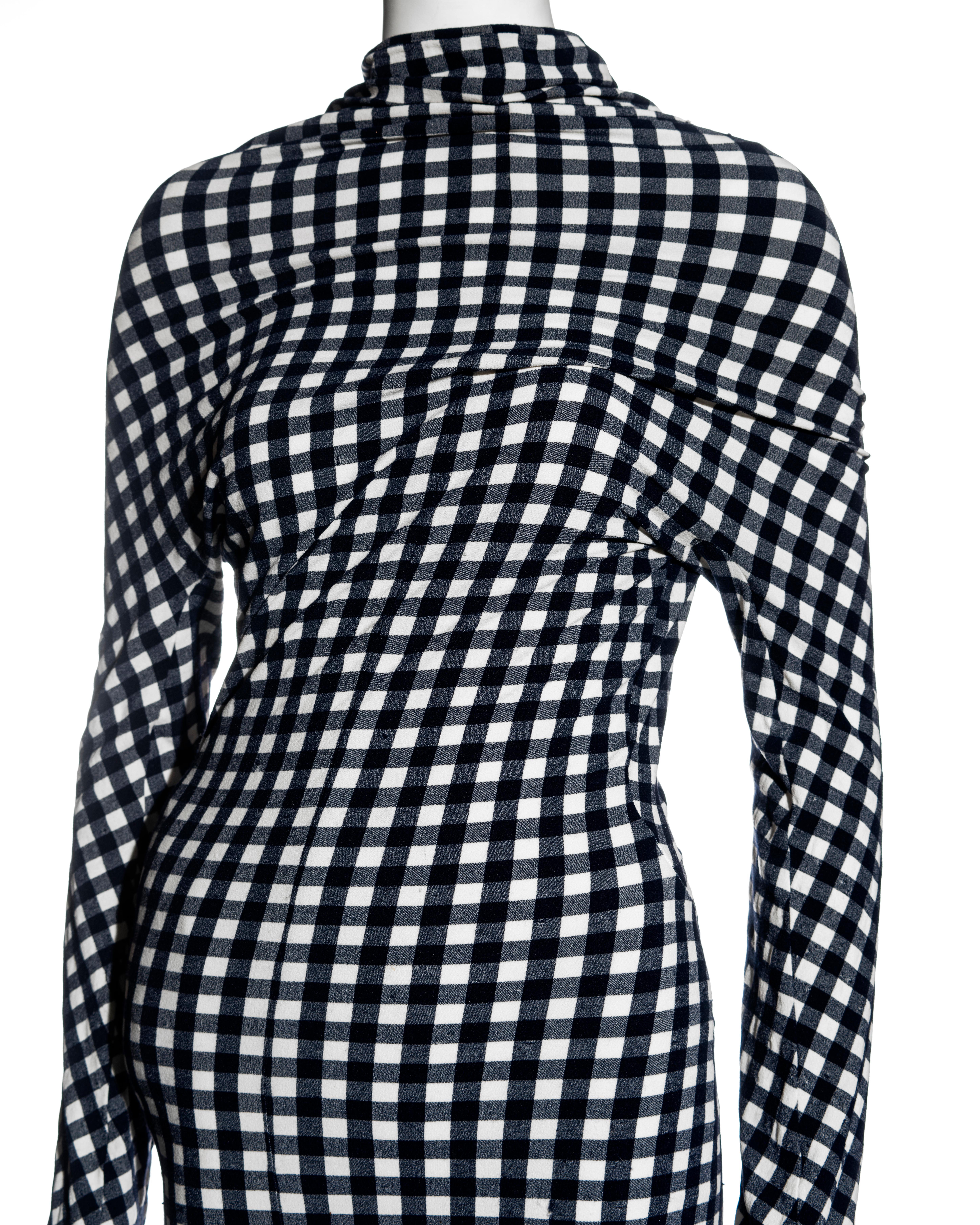 Black Comme des Garcons navy and white gingham 2-piece dress with pillows, ss 1997