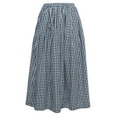 Comme des Garcons Blue Navy Checked Cotton Drawstring Midi Skirt M