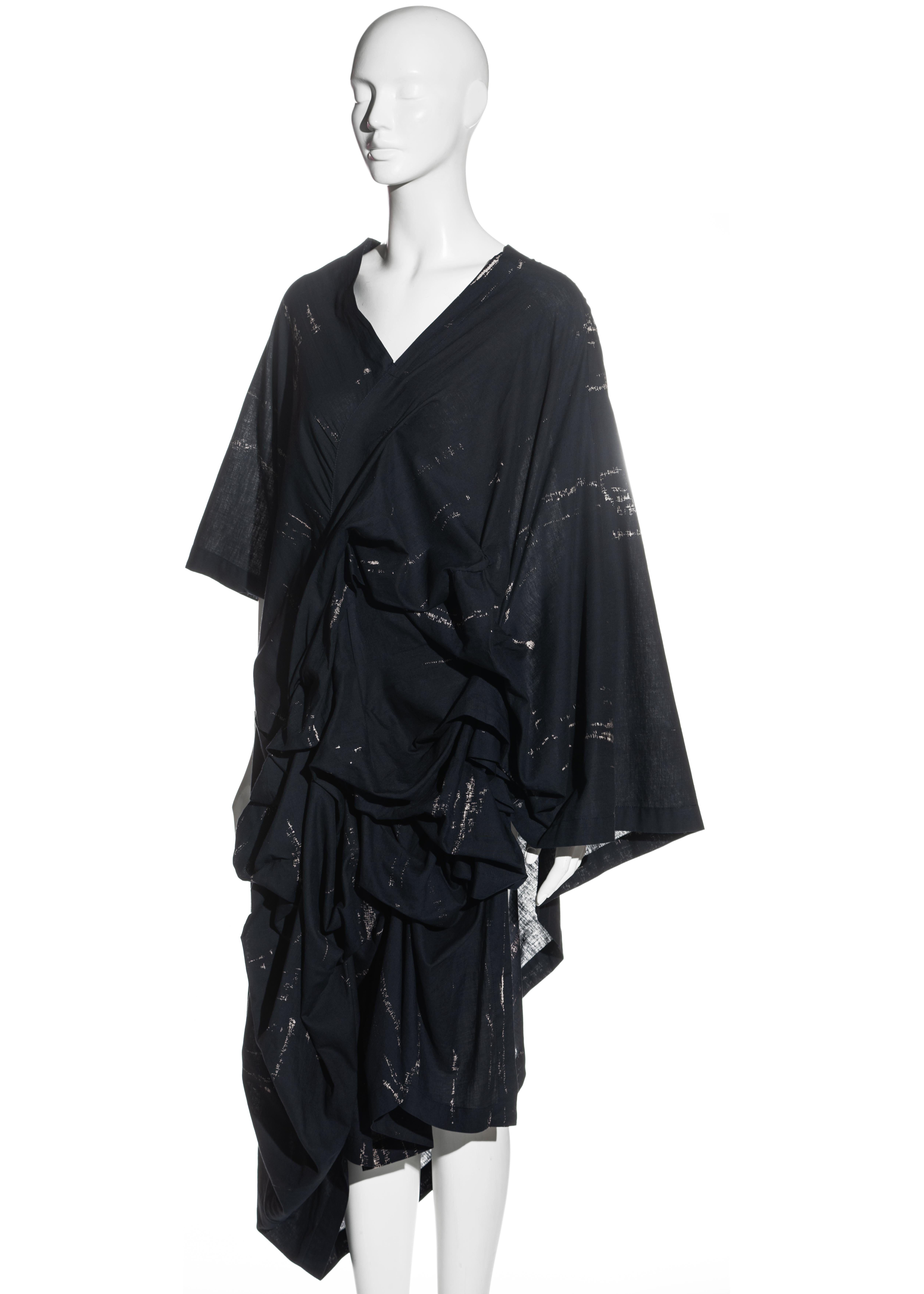Comme des Garcons Marineblaues Kleid aus geraffter Baumwolle im Tunika-Stil, ss 1984 Damen