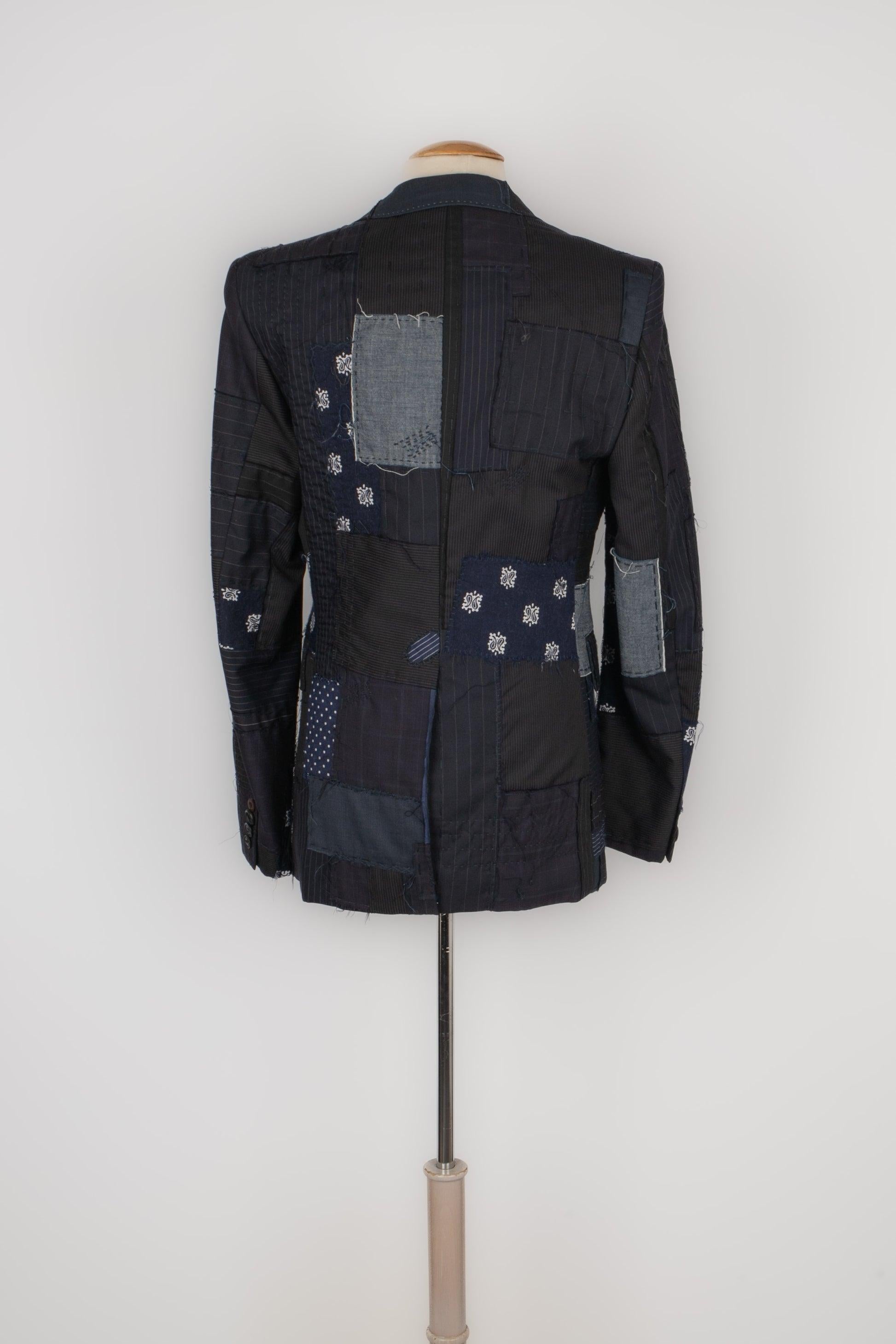 Black Comme Des Garçons Navy-blue Patchwork Men's Jacket For Sale