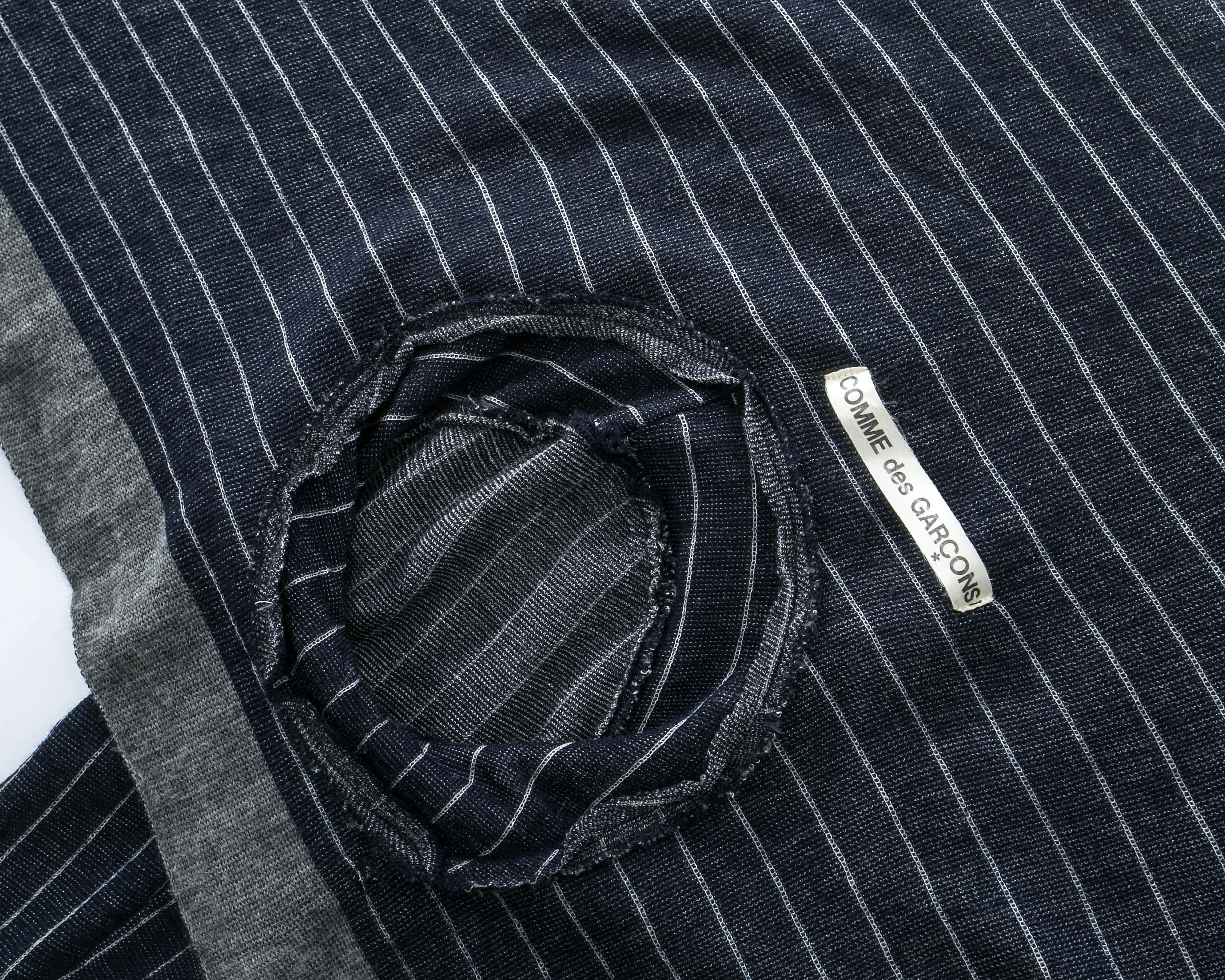 Comme des Garcons navy blue wool striped knitted wrap cardigan, fw 2003 2