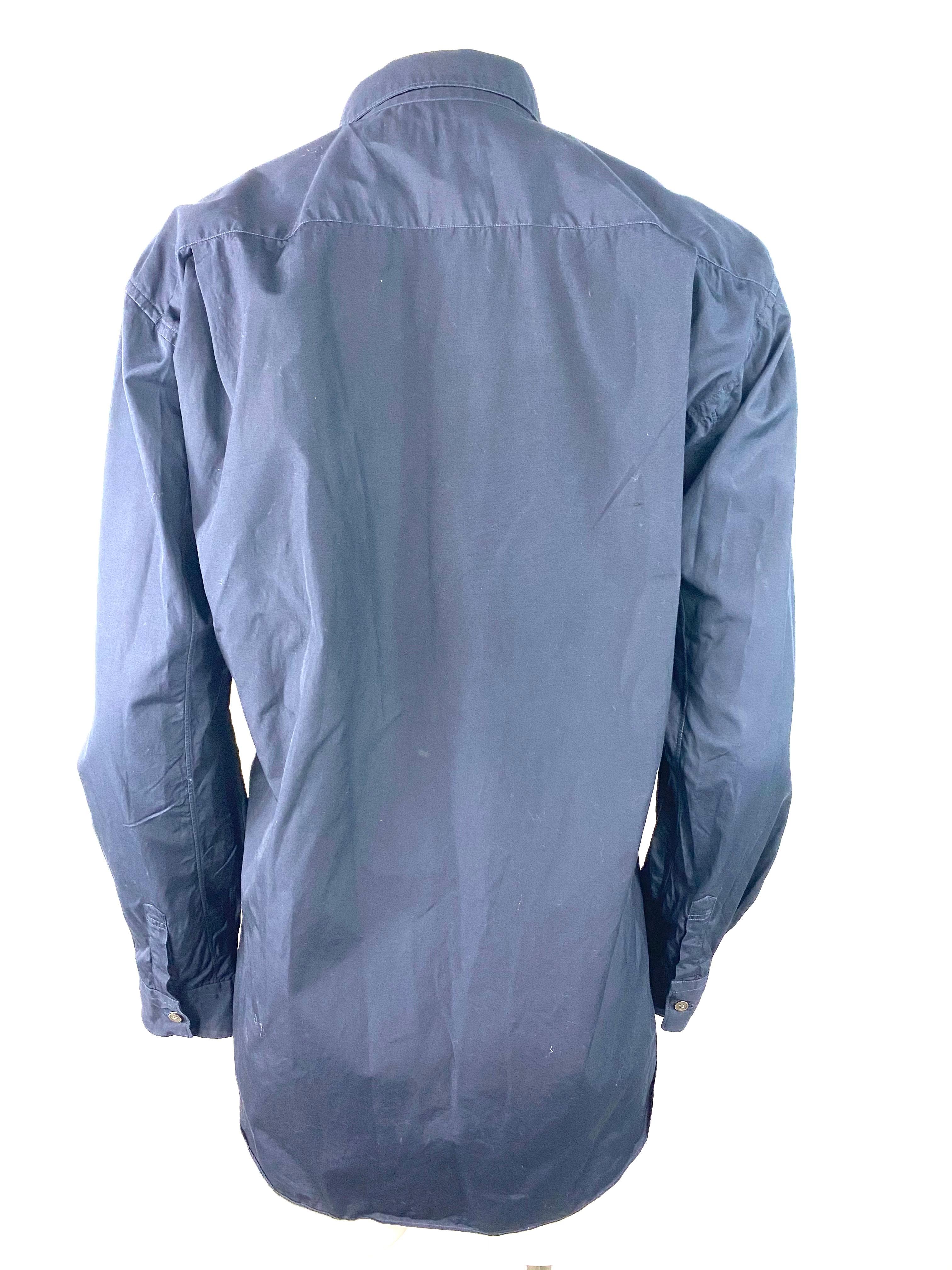 Purple Comme des Garcons Navy Cotton Button Down Shirt Blouse, Size Large For Sale