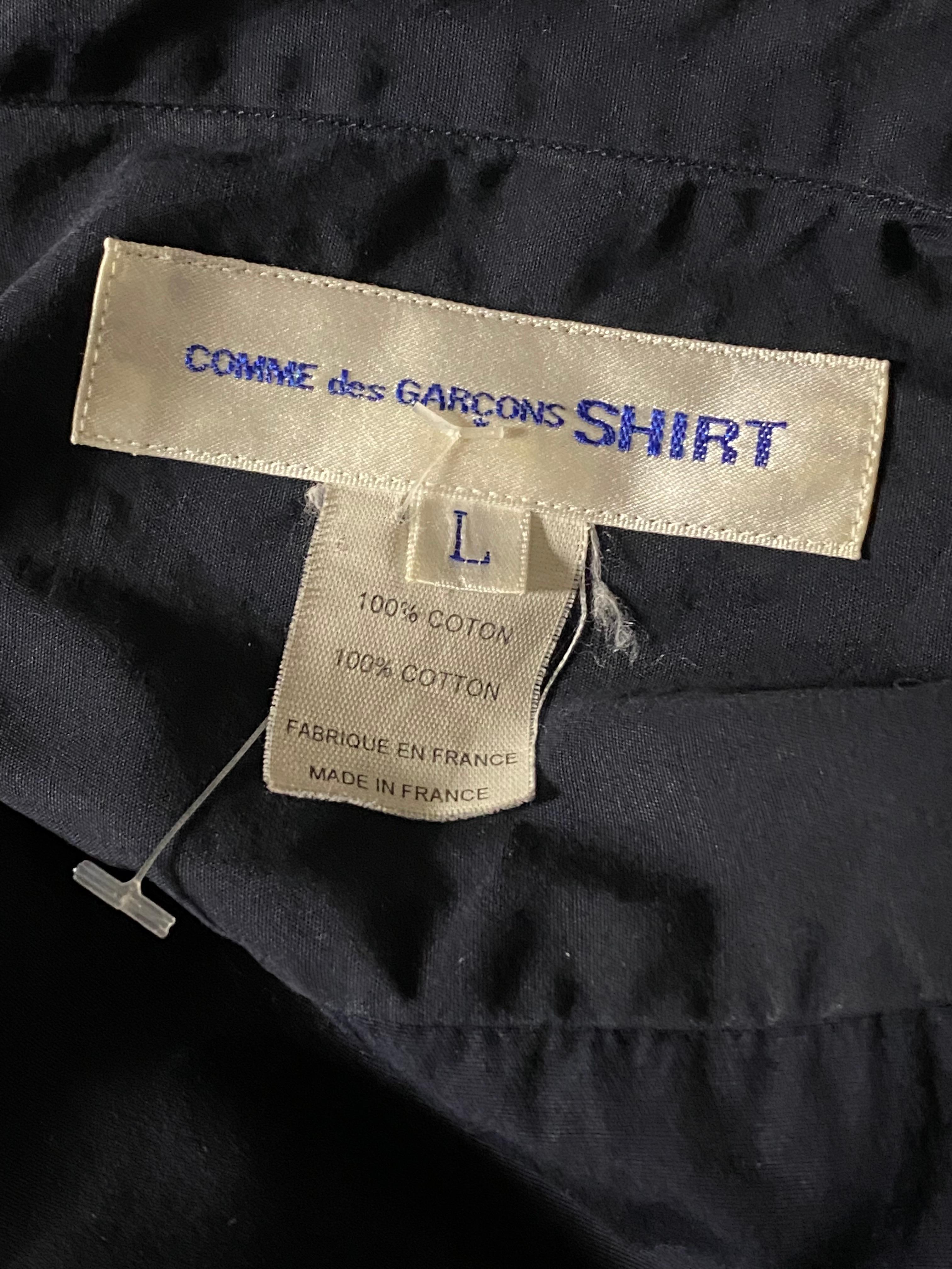 Women's or Men's Comme des Garcons Navy Cotton Button Down Shirt Blouse, Size Large  For Sale
