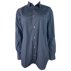 Comme des Garcons Navy Cotton Button Down Shirt Blouse, Size Large 