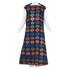 Comme Des Garcons Navy Dress With Grey Blue & Coral Flower Print 1996