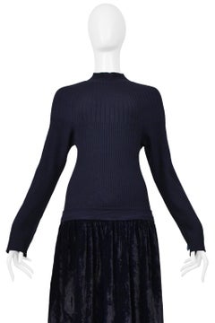 Comme Des Garcons Navy Dress With Knit Ribbed Top And Crushed Velvet Skirt 1997
