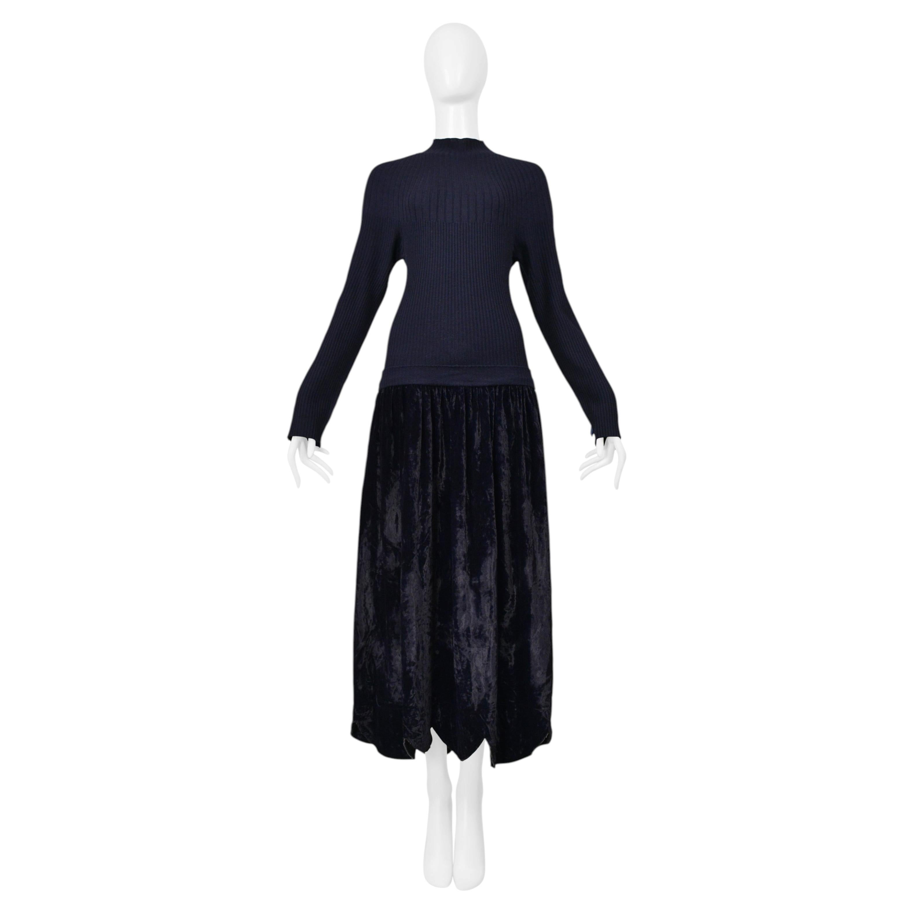 Vestito Comme Des Garcons Navy con top a coste in maglia e gonna in velluto schiacciato 1997 in vendita