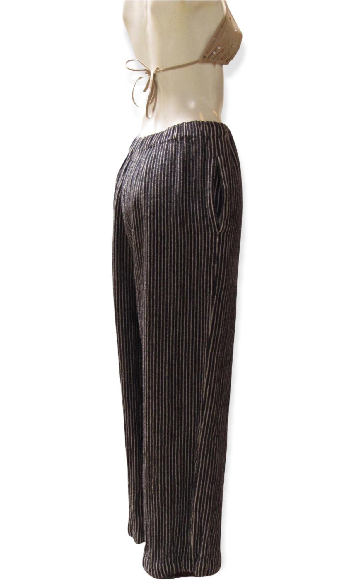 Comme des Garçons Navy Pinstriped Wide Leg Pants For Sale 1