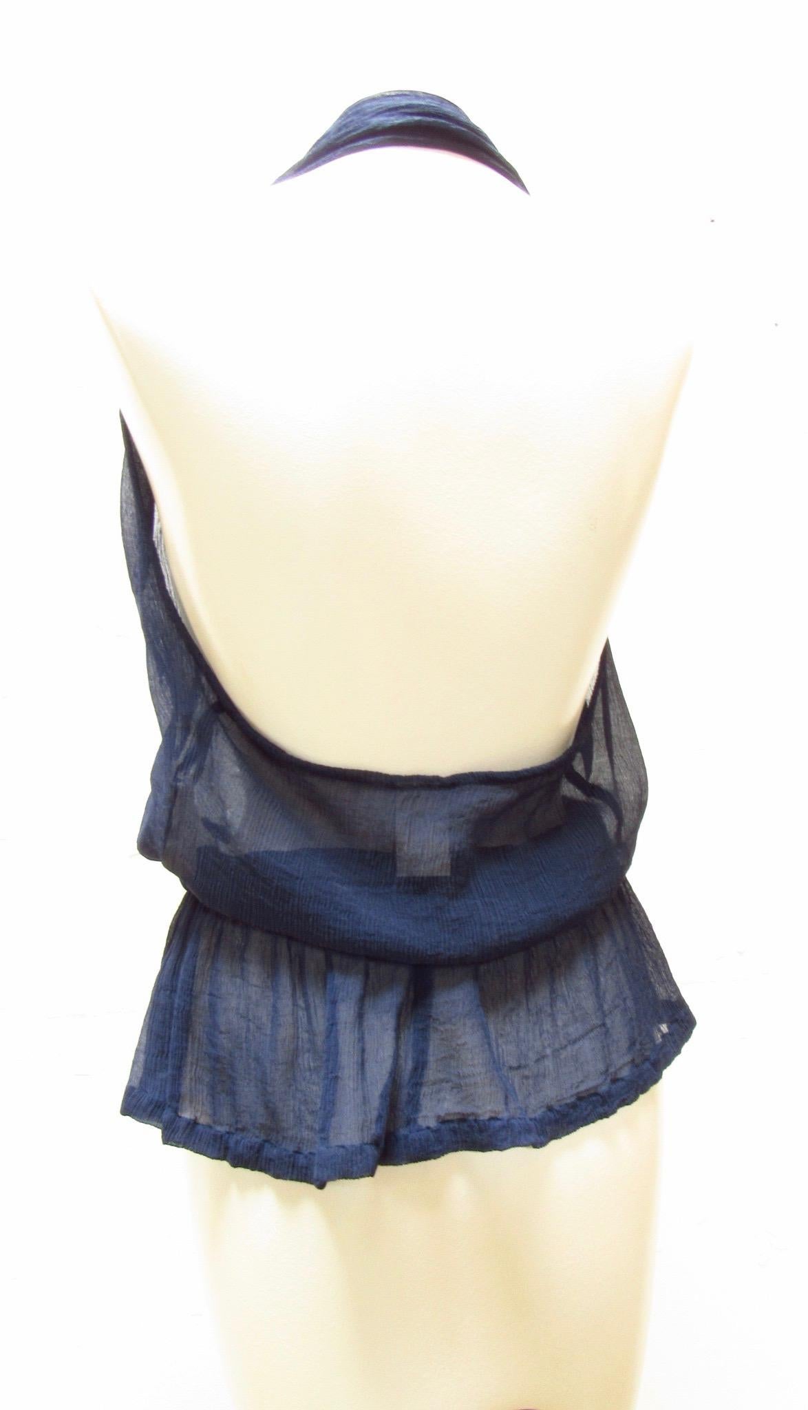 Comme des Garçons Navy Sheer Silk Halter Top In New Condition In Laguna Beach, CA