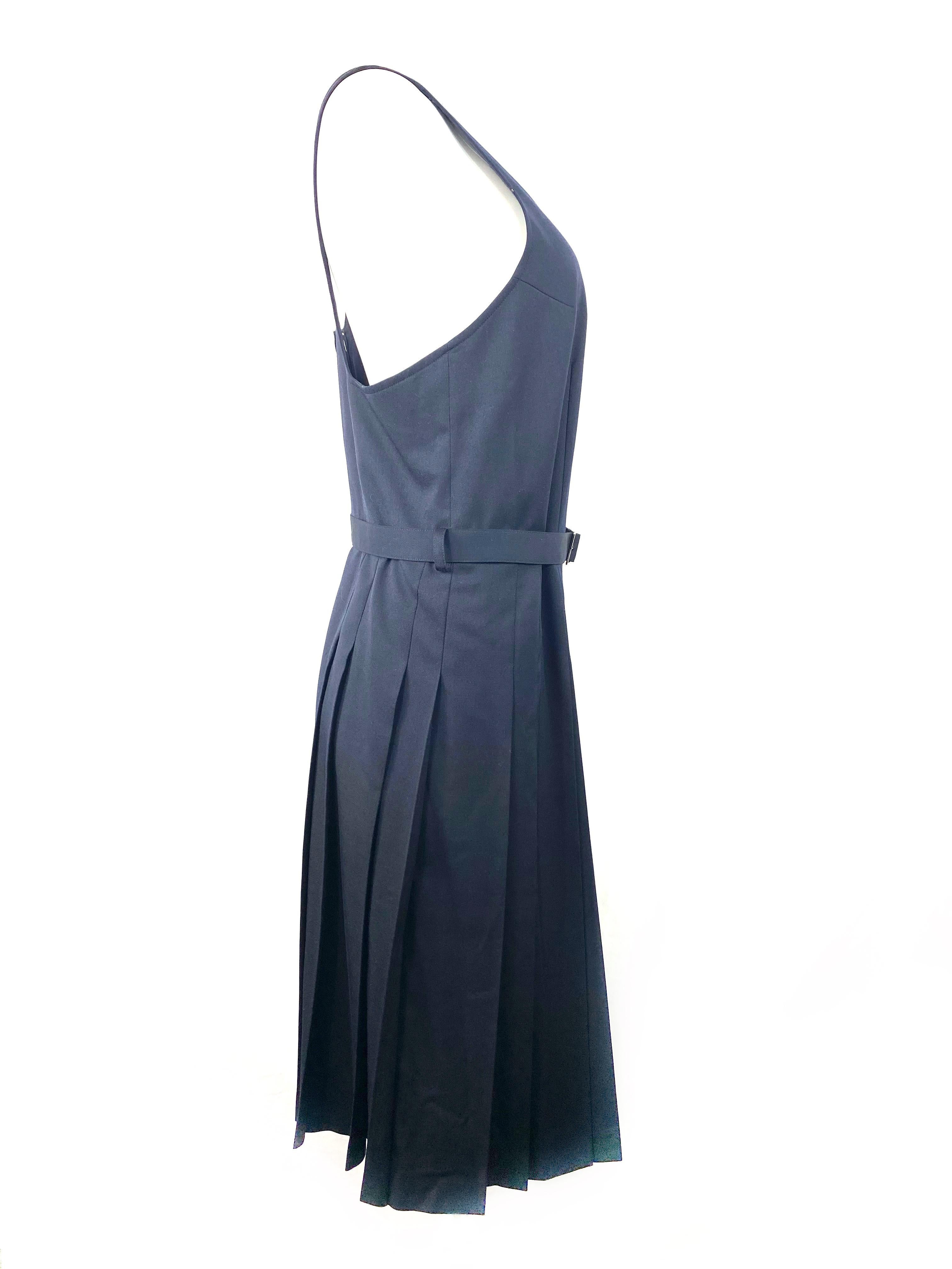 Black Comme des Garcons Navy Wool Sleeveless Dress w/ Belt Size S