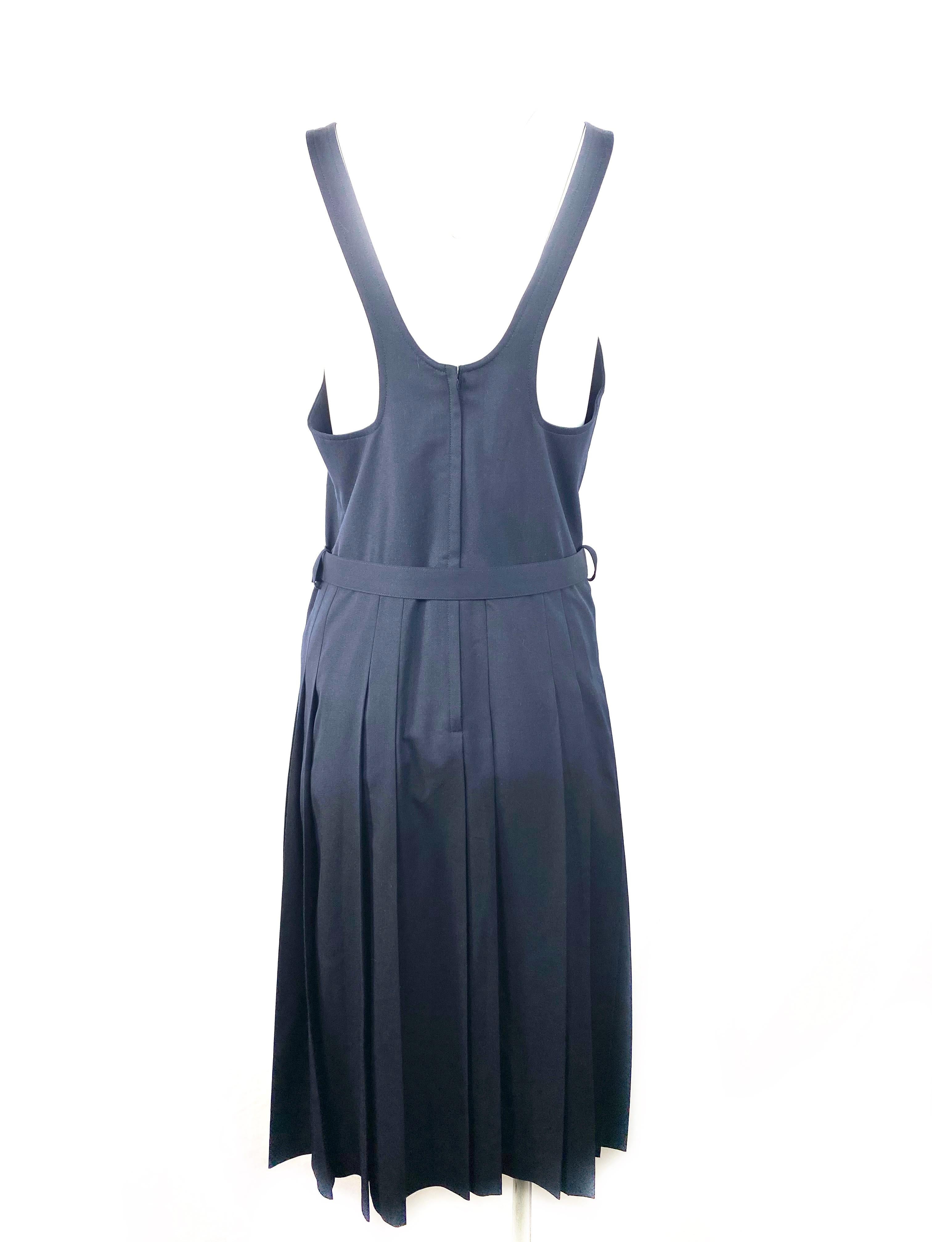 Comme des Garcons Navy Wool Sleeveless Dress w/ Belt Size S In Excellent Condition In Beverly Hills, CA