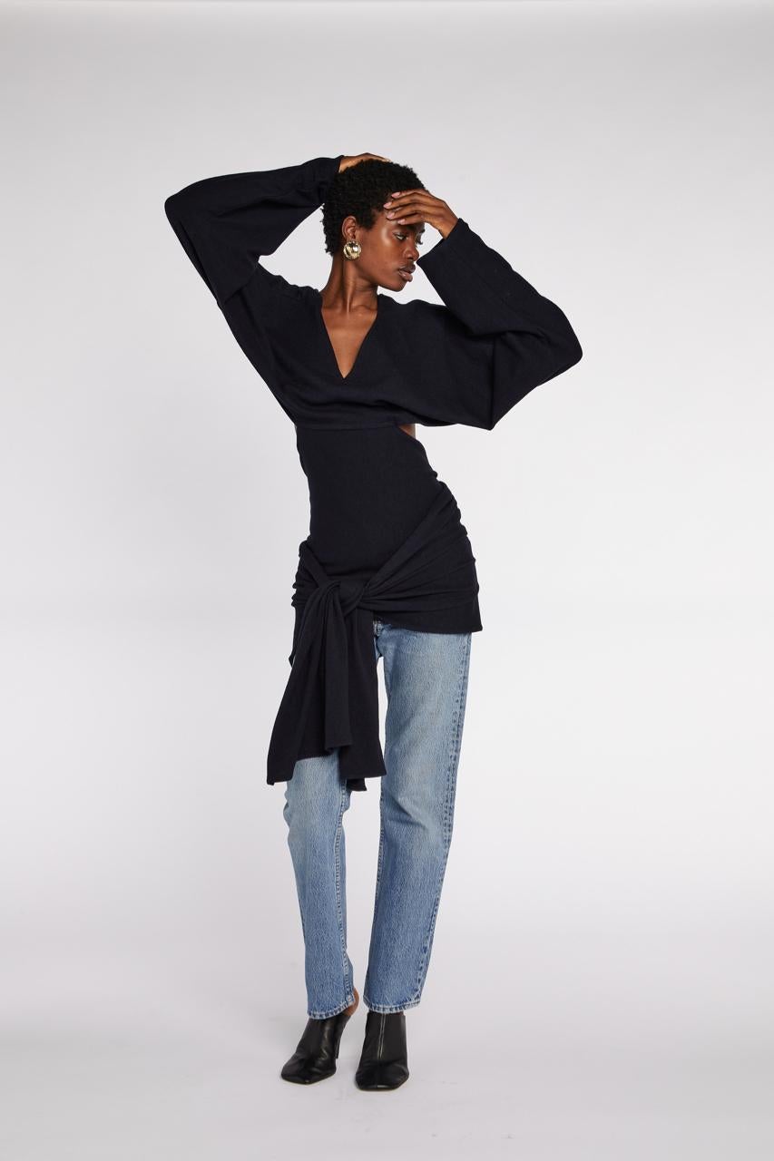Noir Comme des Garçons - Top cache-cœur en laine marine A/W 1983 en vente