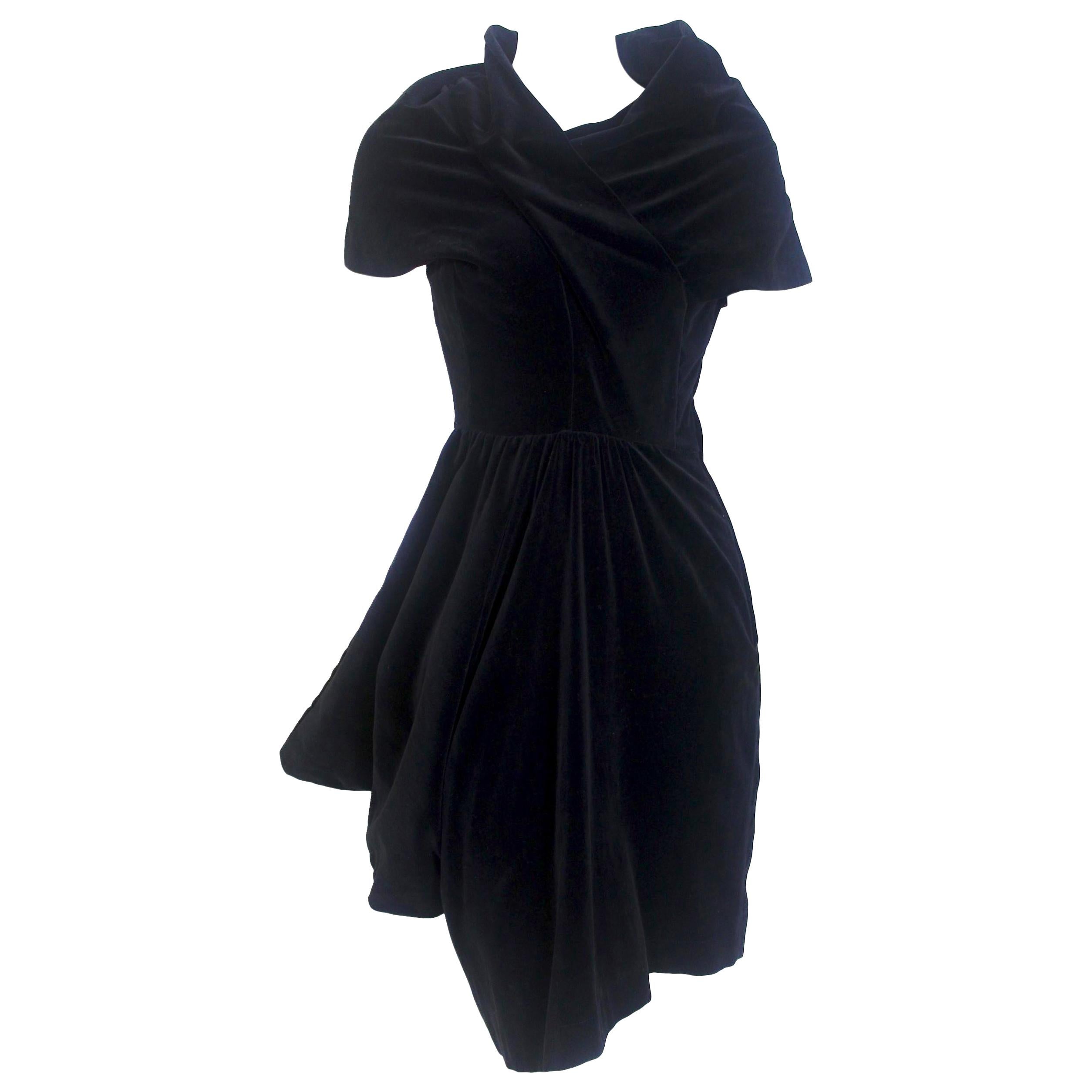 Comme des Garcons Noir Vintage  SS 1989 Dior Esque Cotton Velvet Dress  For Sale