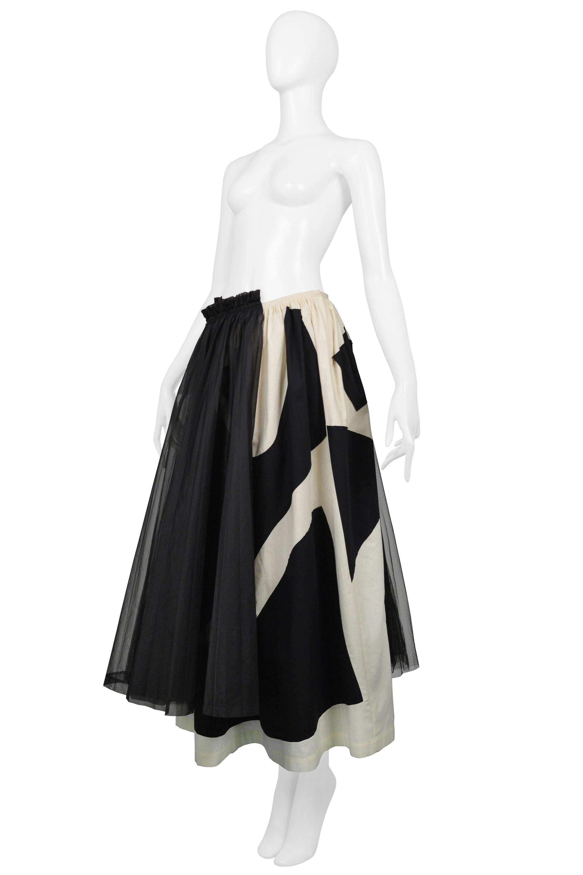 Comme Des Garcons Off-White & Black Abstract Skirt With Black Tulle 2002 For Sale 1