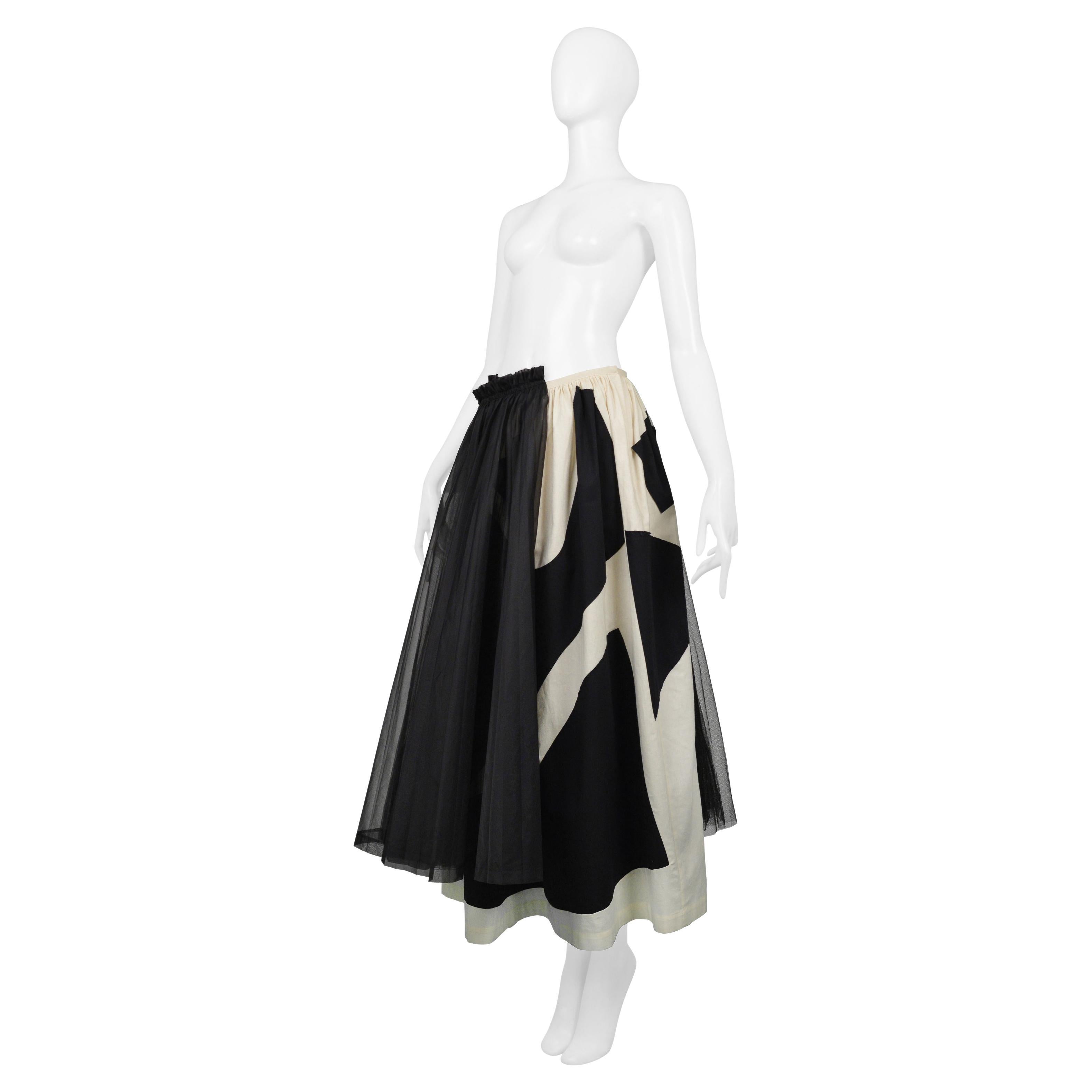 Comme Des Garcons Off-White & Black Abstract Skirt With Black Tulle 2002 For Sale