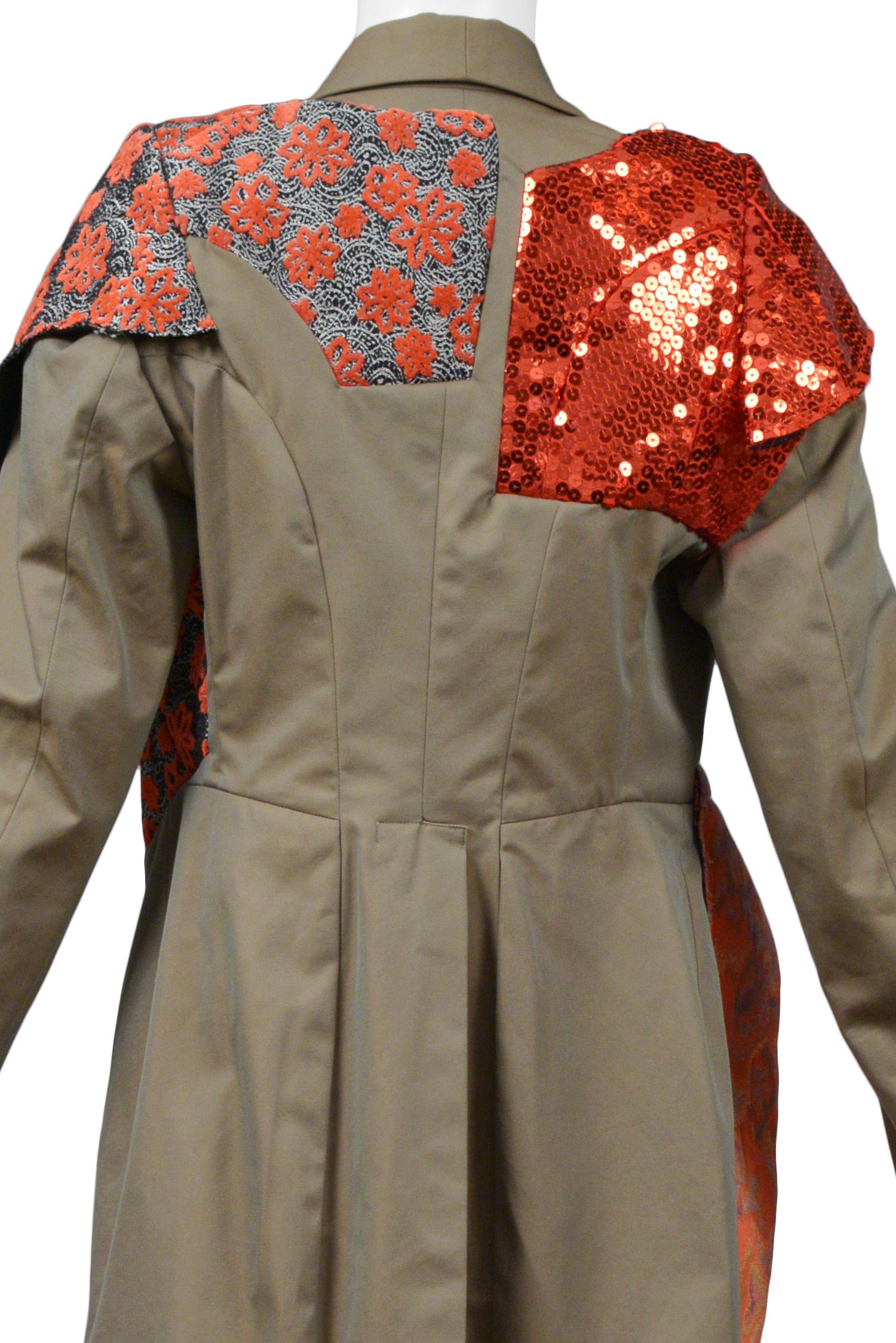 Comme des Garcons Olive Jacket With Red Sequins & Brocade 2010 In Excellent Condition For Sale In Los Angeles, CA