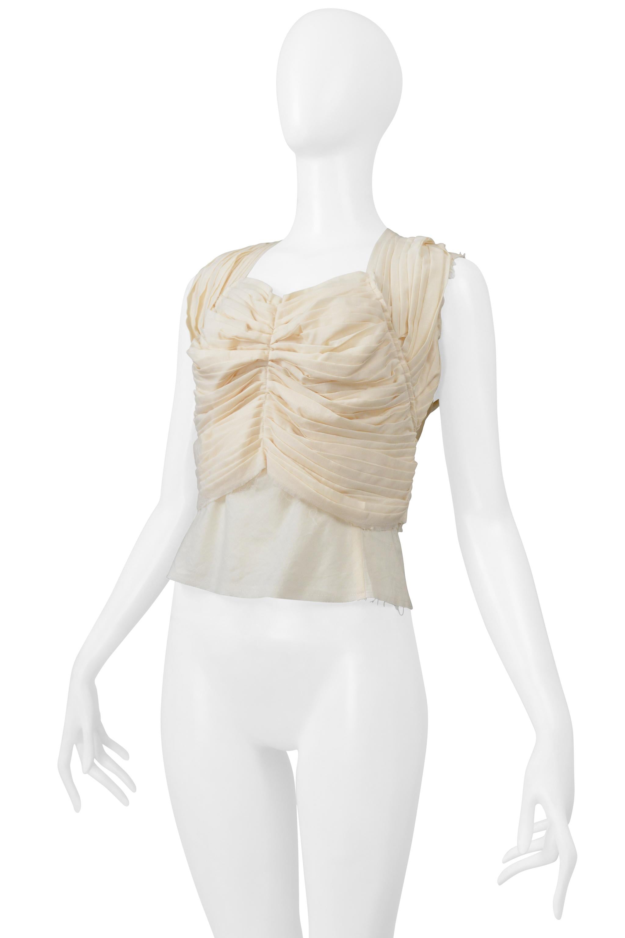 Gray Comme Des Garcons Optical Shock Off-White  Ruched Corset Top 2001 For Sale