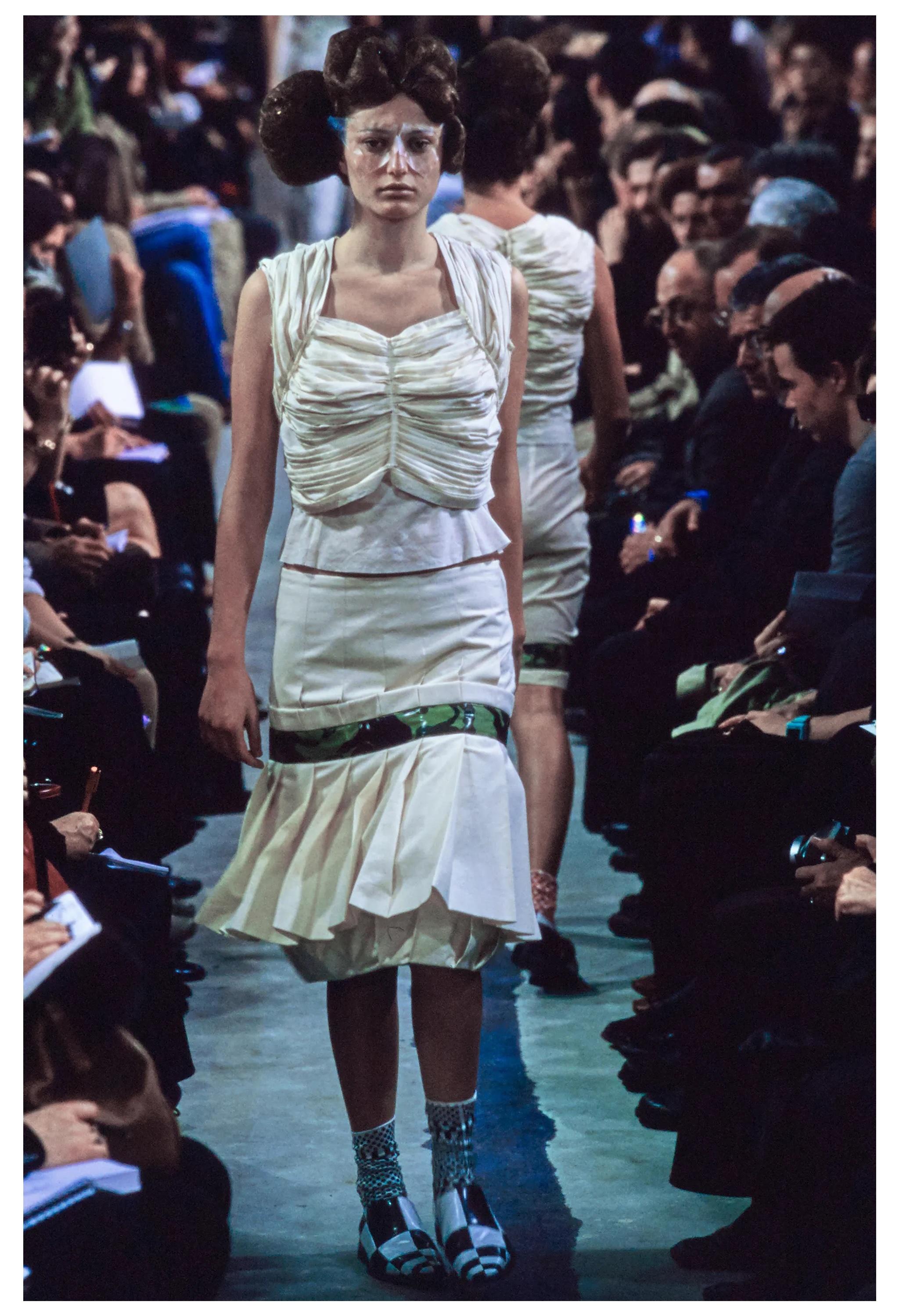 Comme Des Garcons Optical Shock Off-White  Ruched Corset Top 2001 In Excellent Condition For Sale In Los Angeles, CA