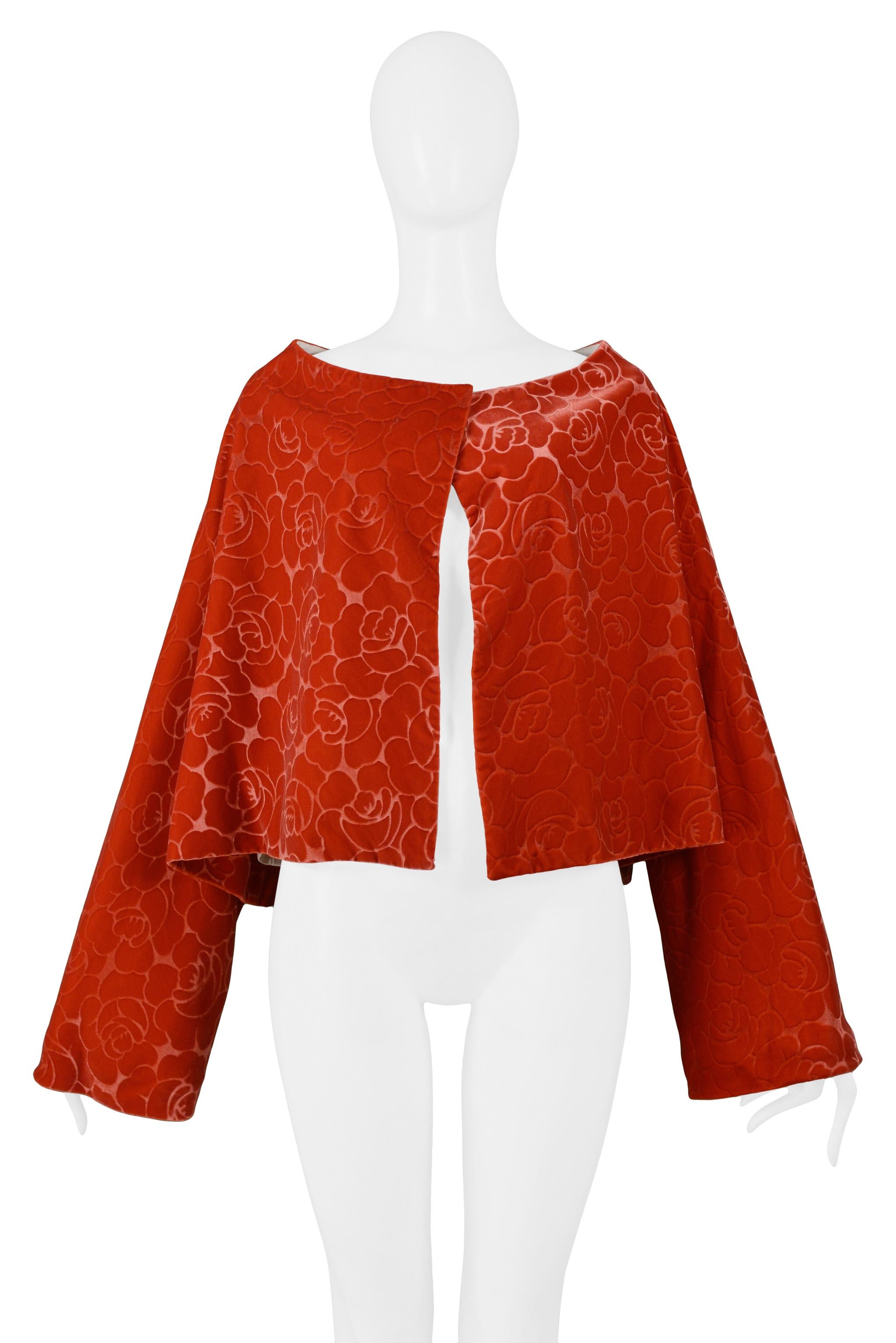 Women's Comme Des Garcons Orange Red Floral Velvet Jacket 1996