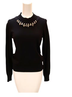 Comme des Garçons Pearl and Crystal Embellished Black Mock Neck Sweater