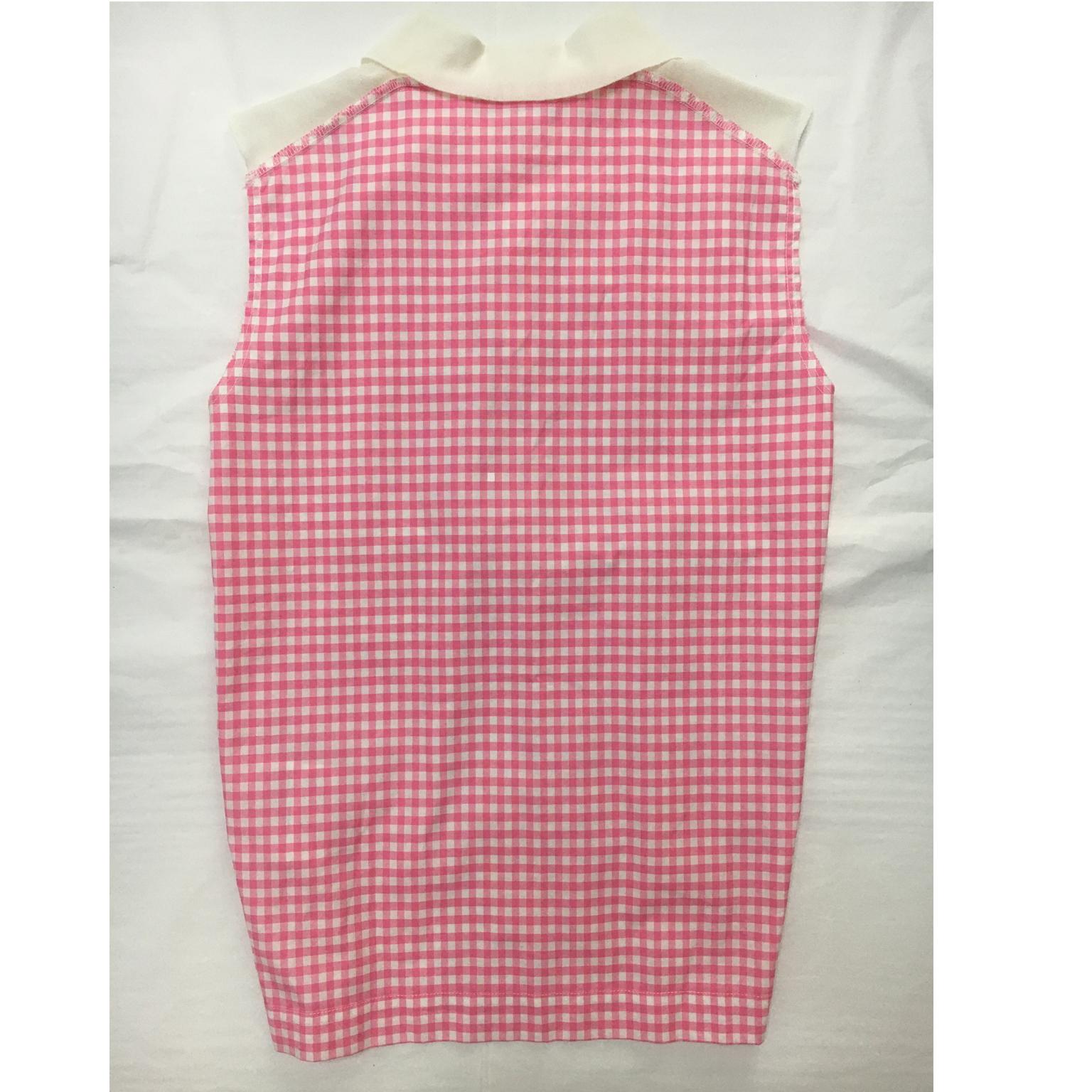 Comme des Garcons blouse top from AD 2005.
White jersey base tank with inside out detail. Pink / white gingham check cotton fabric is used on back panel. 
Underarm : 40 cm
Back length : 59 cm