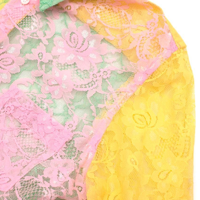Women's or Men's Comme des Garcons Pink Yellow & Green Lace Sheer Blouse - Size Estimated M For Sale