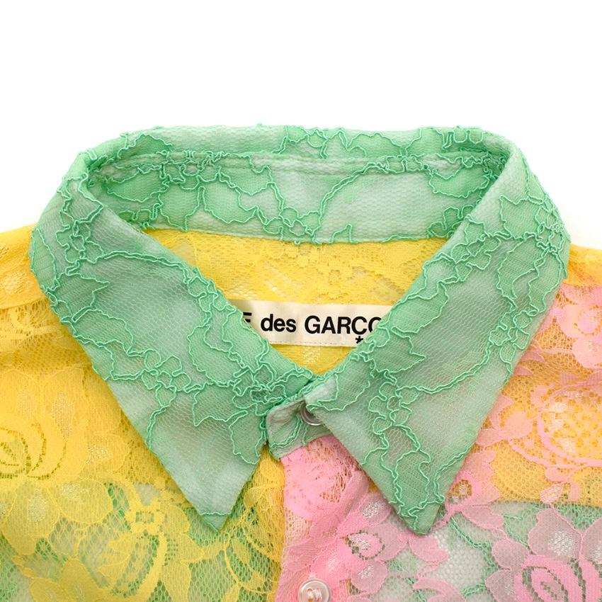 Comme des Garcons Pink Yellow & Green Lace Sheer Blouse - Size Estimated M For Sale 2