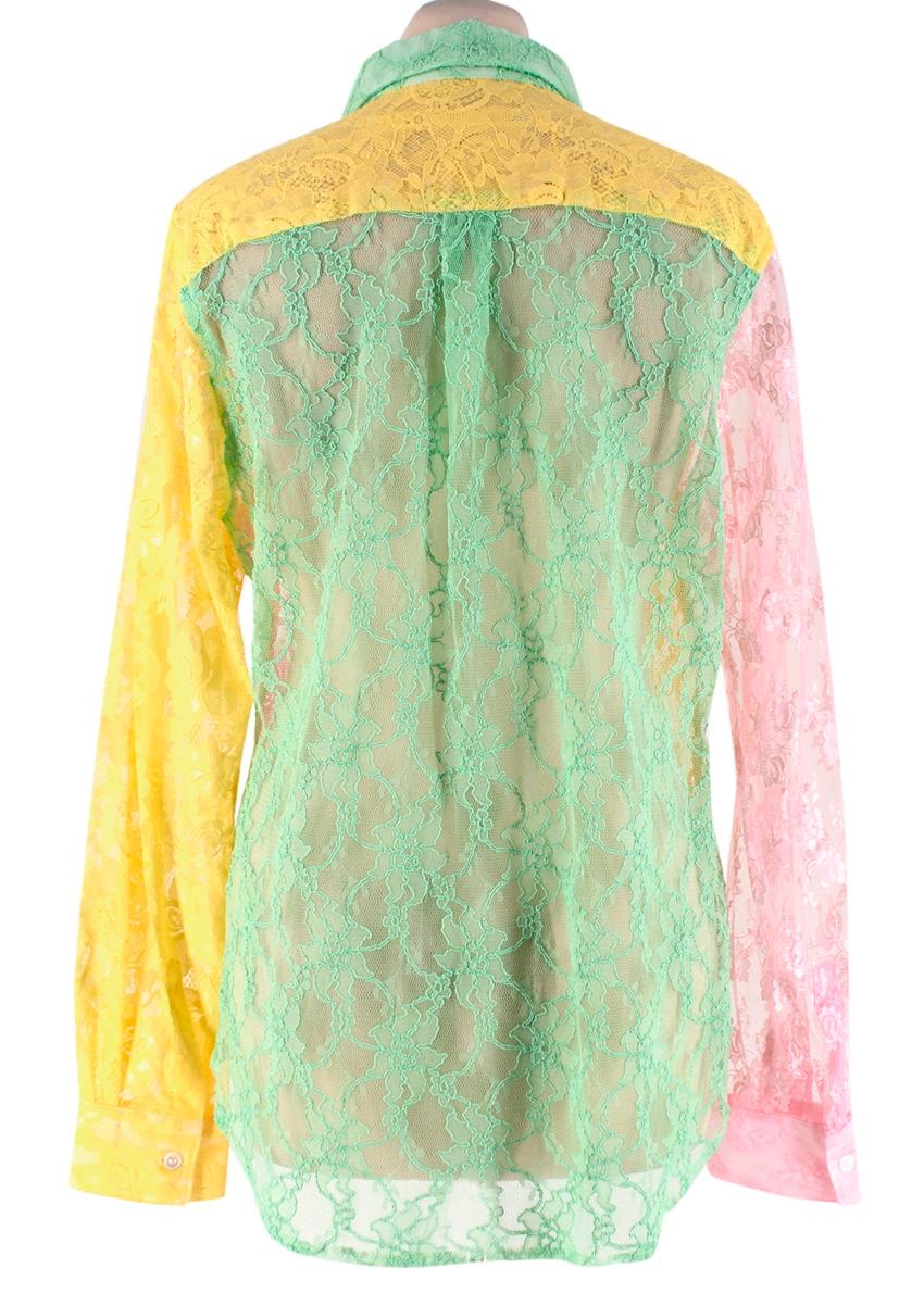 Comme des Garcons Pink Yellow & Green Lace Sheer Blouse - Size Estimated M For Sale 3
