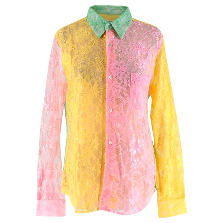 Comme des Garcons Pink Yellow & Green Lace Sheer Blouse - Size Estimated M For Sale