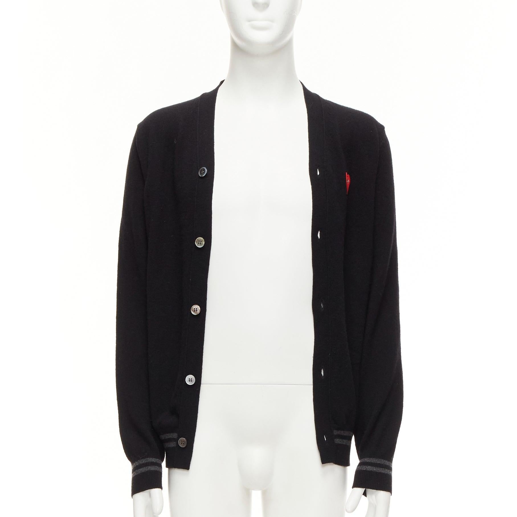 COMME DES GARCONS PLAY 2006 100% wool black heart logo cardigan M In Good Condition For Sale In Hong Kong, NT