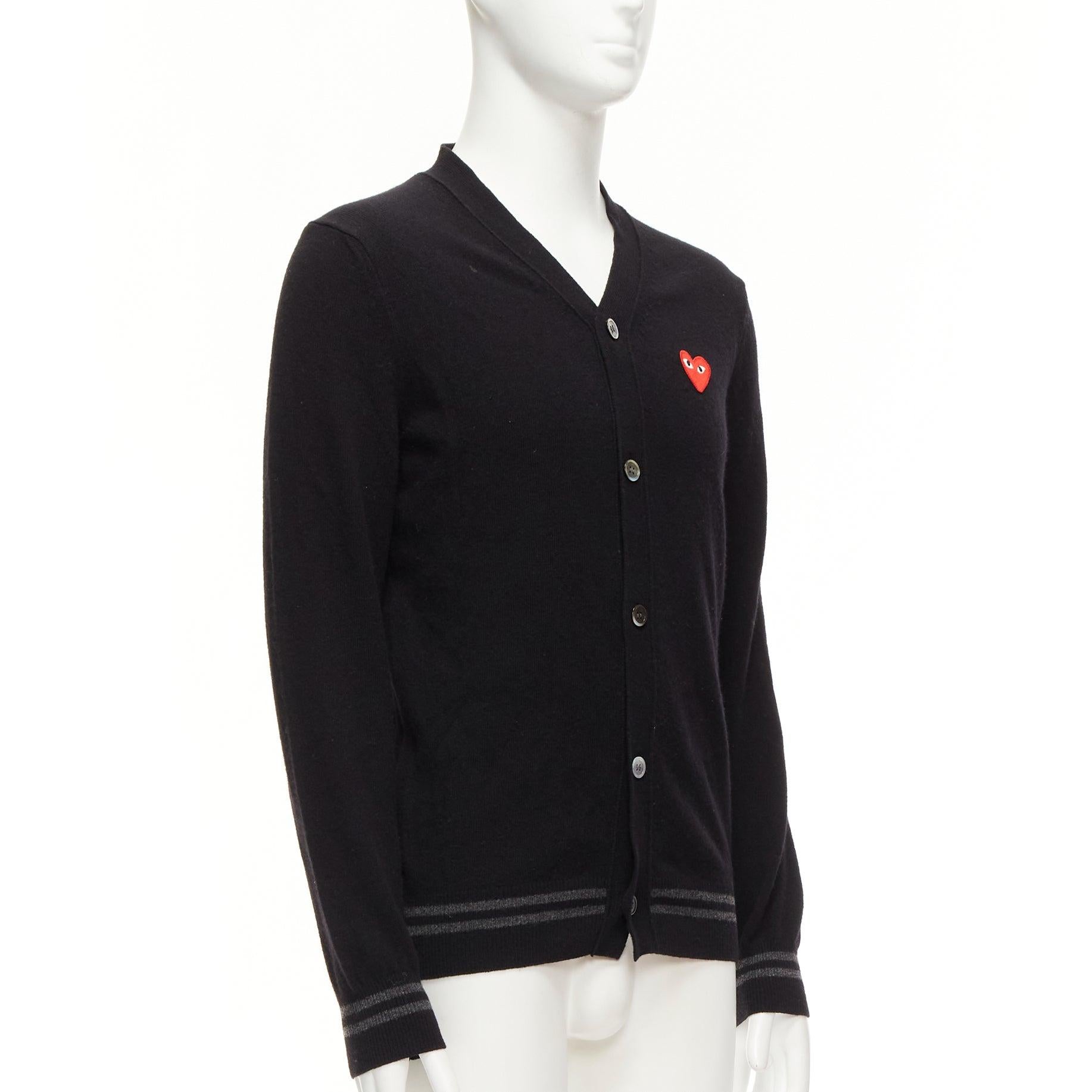 Men's COMME DES GARCONS PLAY 2006 100% wool black heart logo cardigan M For Sale