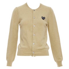 COMME DES GARCONS PLAY 2008 Blackwappen beige wool black heart cardigan S