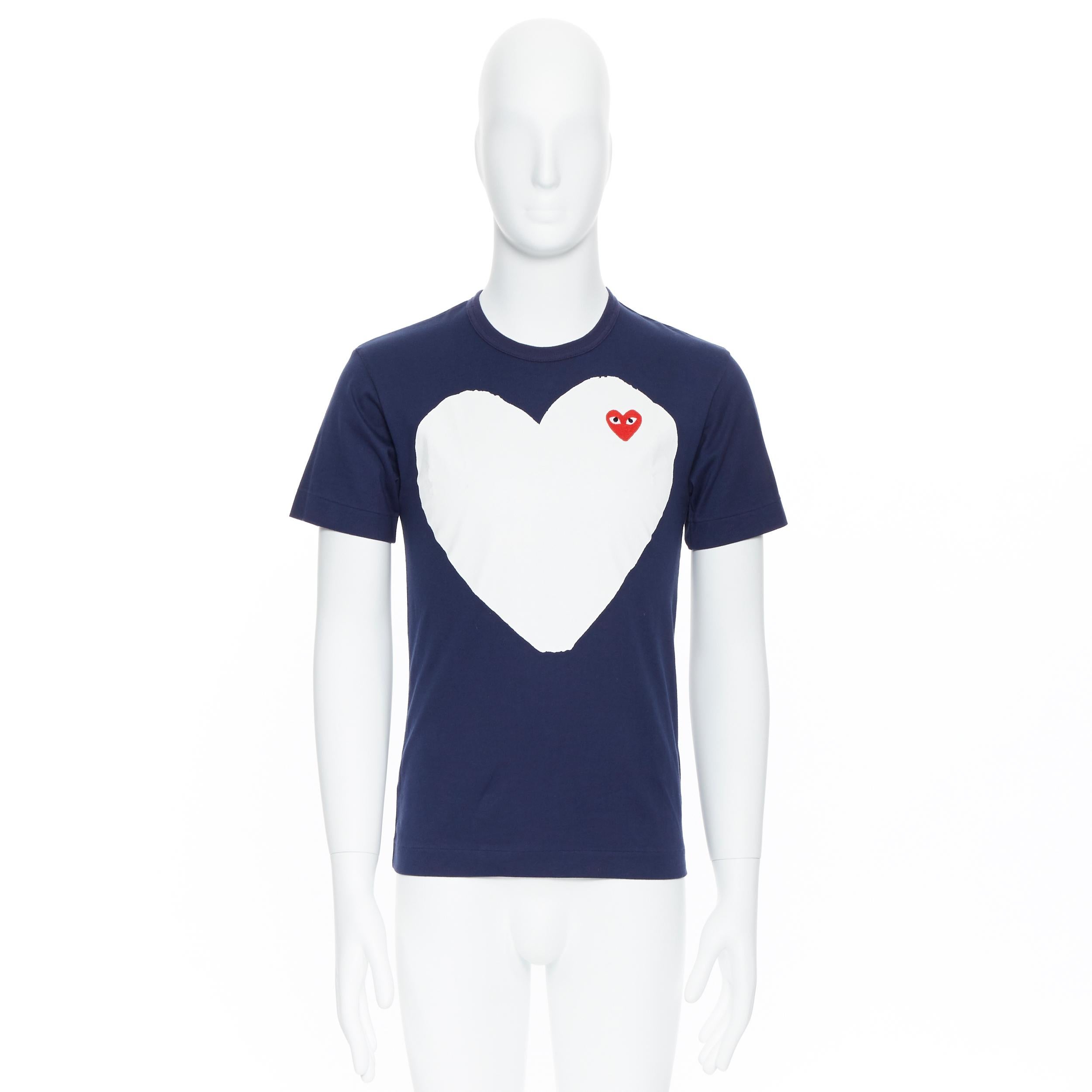 COMME DES PLAY navy heart print sleeve t-shirt S For Sale at 1stDibs