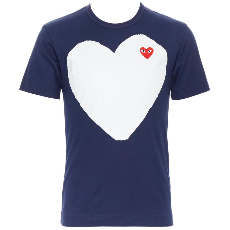 COMME DES GARCONS PLAY navy white heart print short sleeve t-shirt S For  Sale at 1stDibs