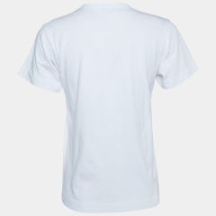 Comme Des Garcons Play White Logo Print Cotton Crew Neck T-Shirt L