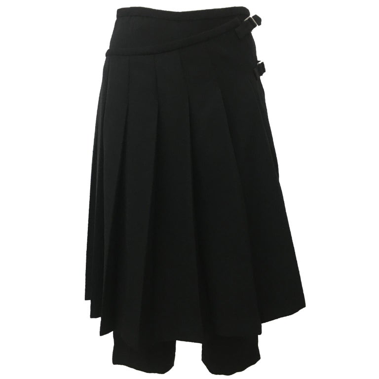 Comme des Garcons Pleated Skirt Pants Black Wool AD 1998 For Sale 