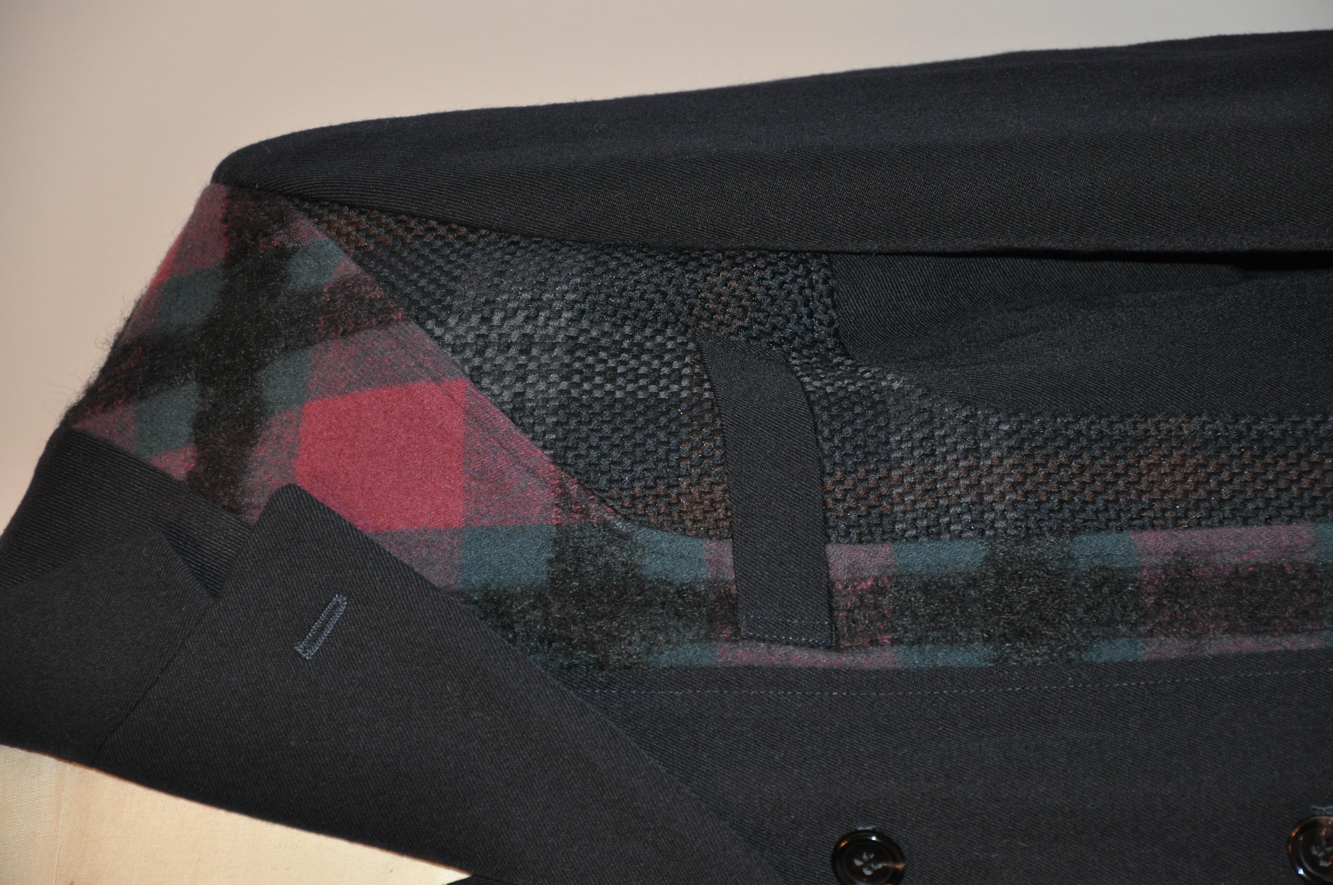 Noir Comme des Garçons - Veste en laine noire en peluche ornée de patchworks multicolores en vente