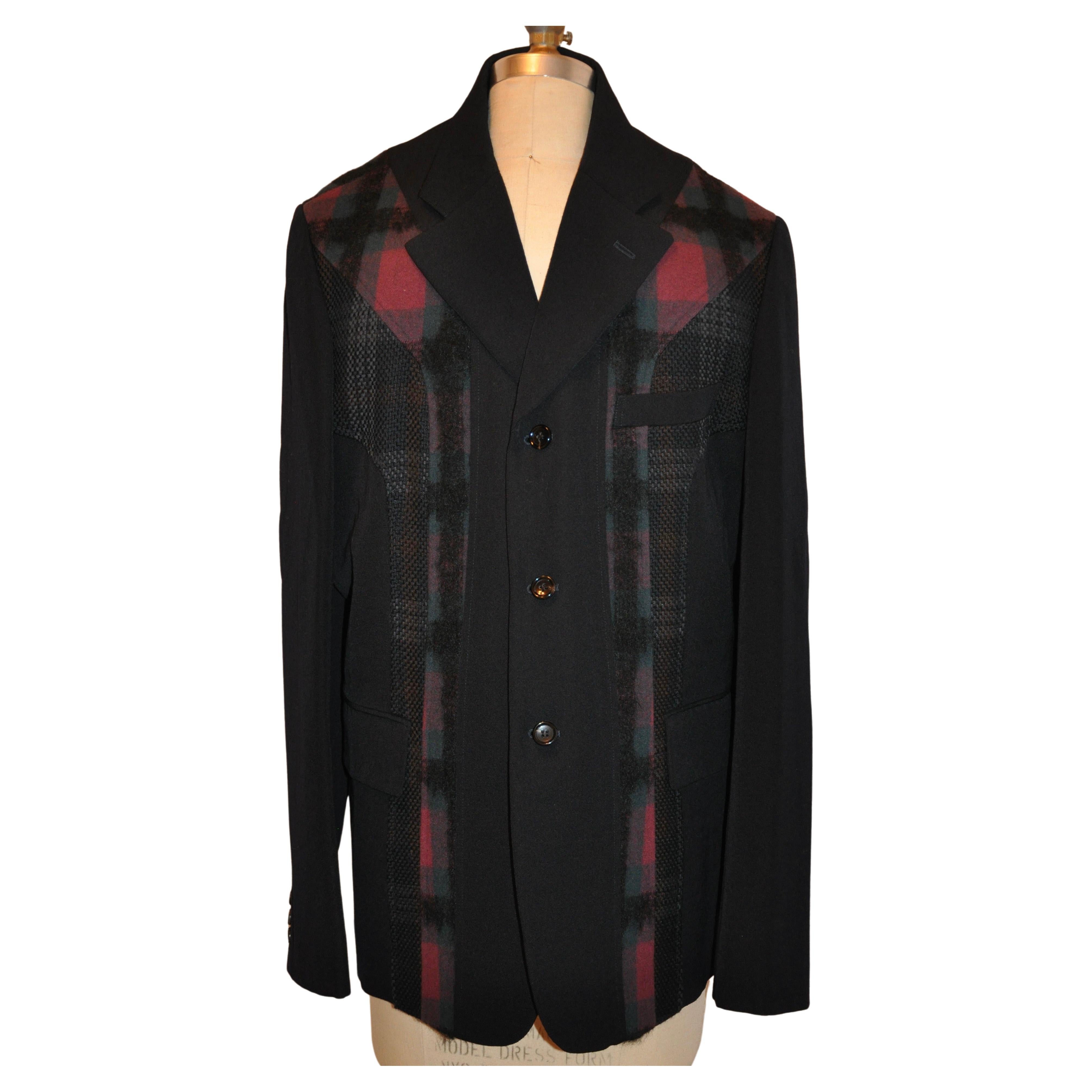 Comme des Garcons Plush Black Wool Accented with Multi-Abstract Patchwork Jacket For Sale