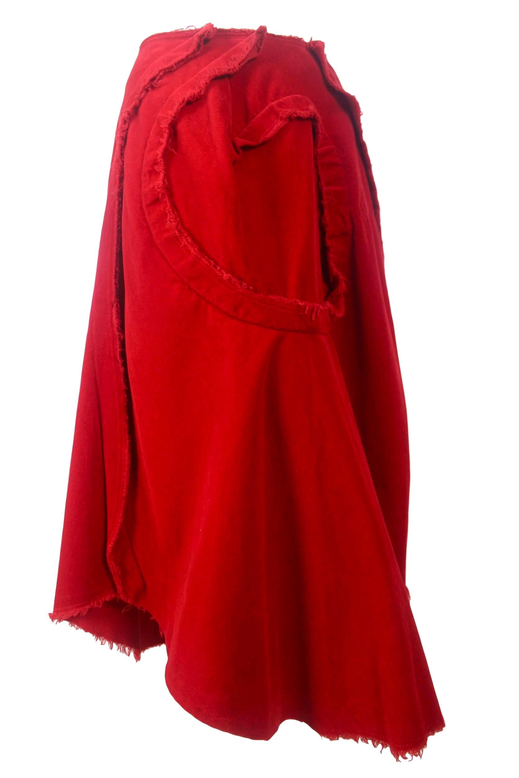 Red Comme des Garcons Raw Edge Velvet Skirt For Sale