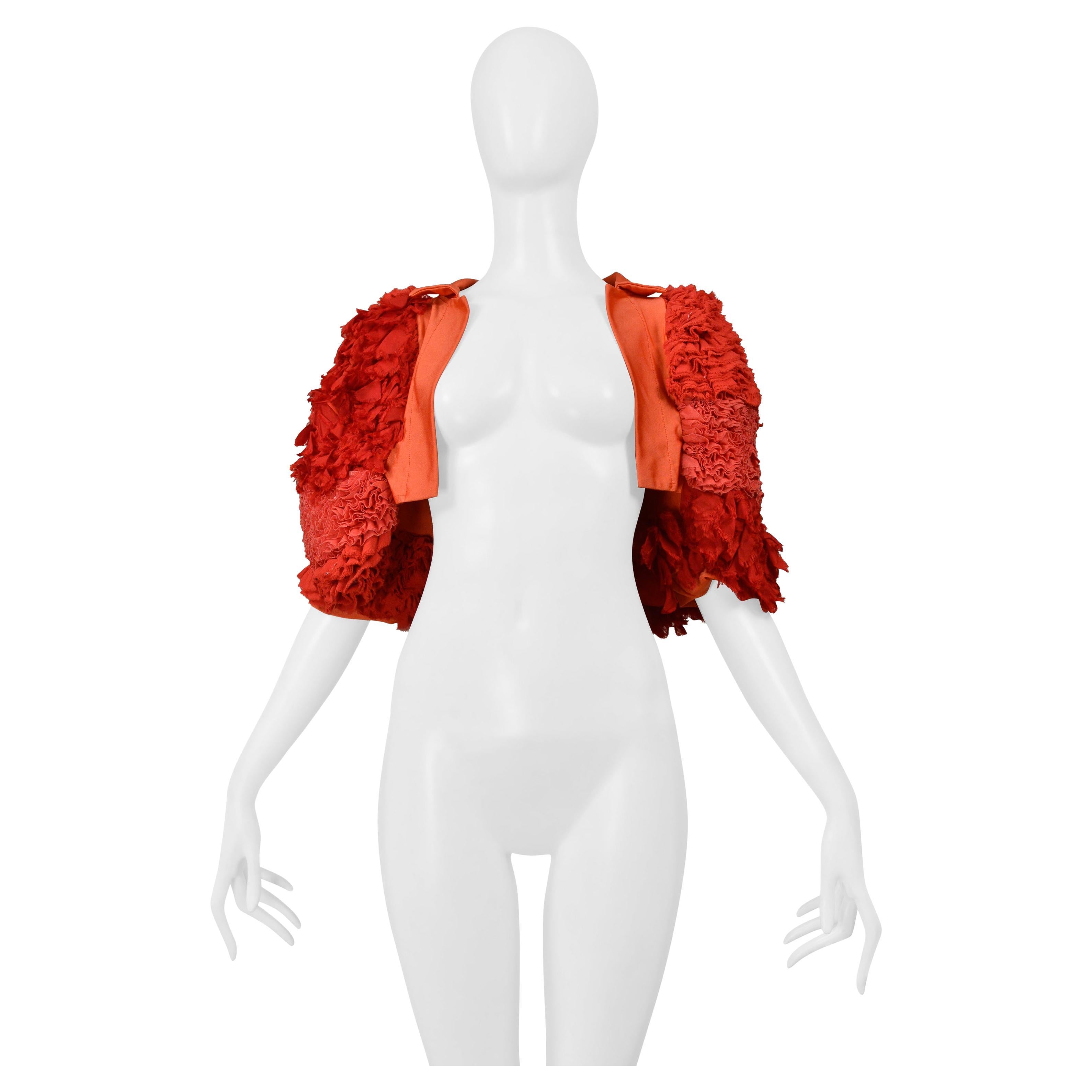 Comme Des Garcons Red Fancy Ruffle Bolero Jacket 2000 en vente