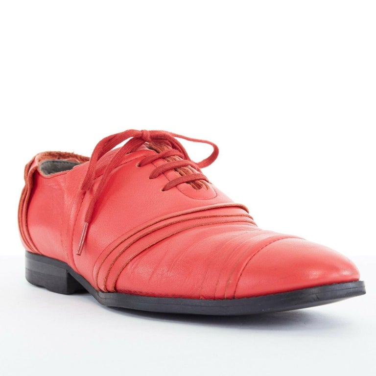 COMME DES GARCONS red leather pleated leather upper lace up oxford ...