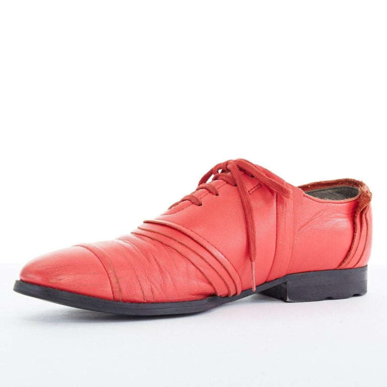 COMME DES GARCONS red leather pleated leather upper lace up oxford ...